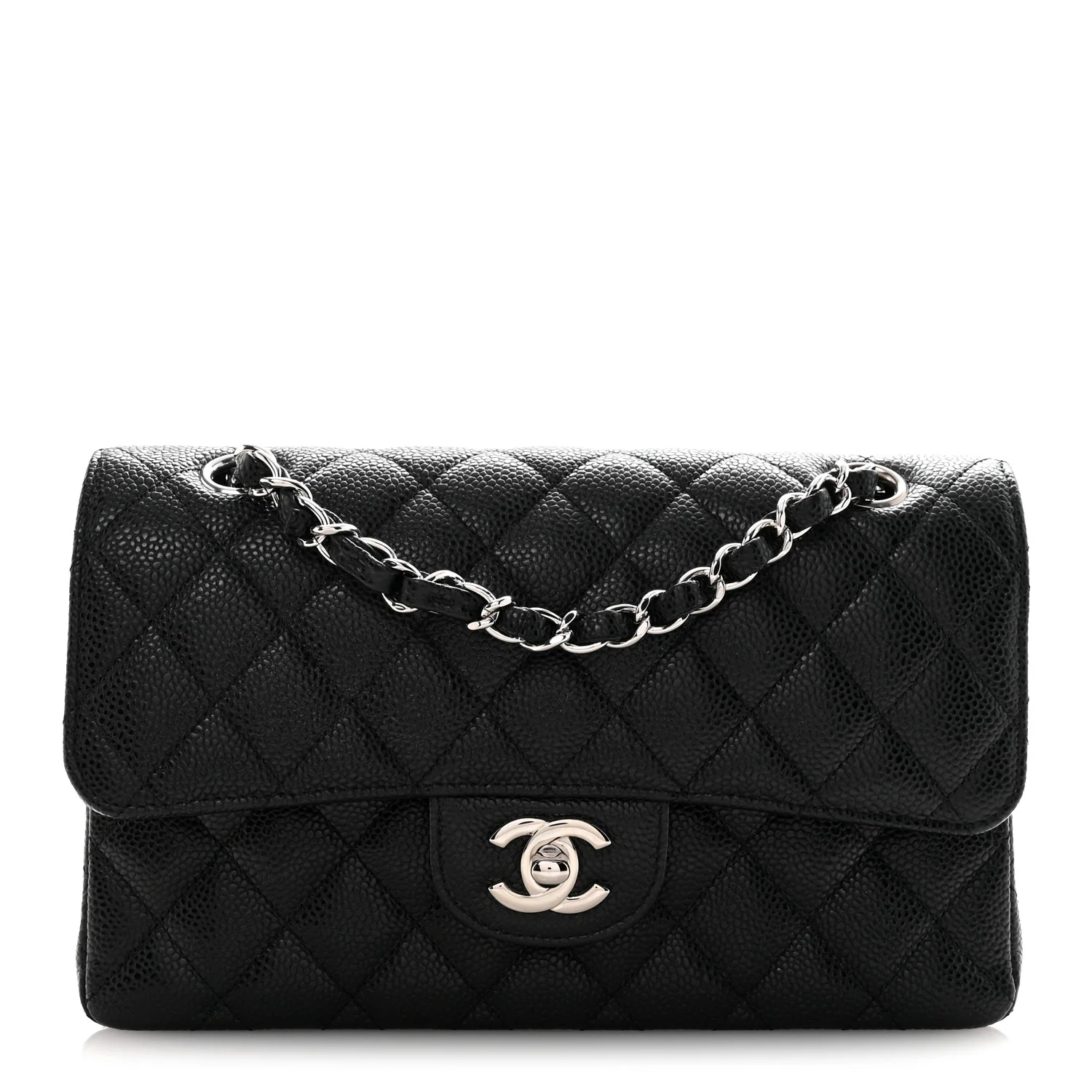 Caviar Quilted Small Double Flap Black