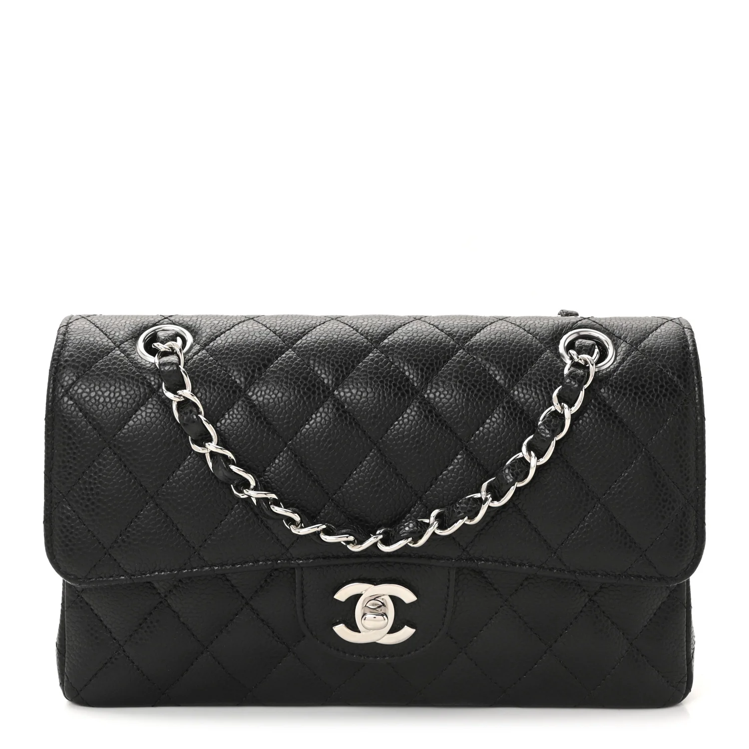 Caviar Quilted Small Double Flap Black