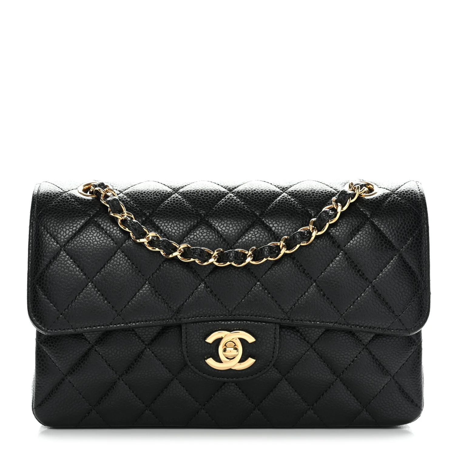 Caviar Quilted Small Double Flap Black