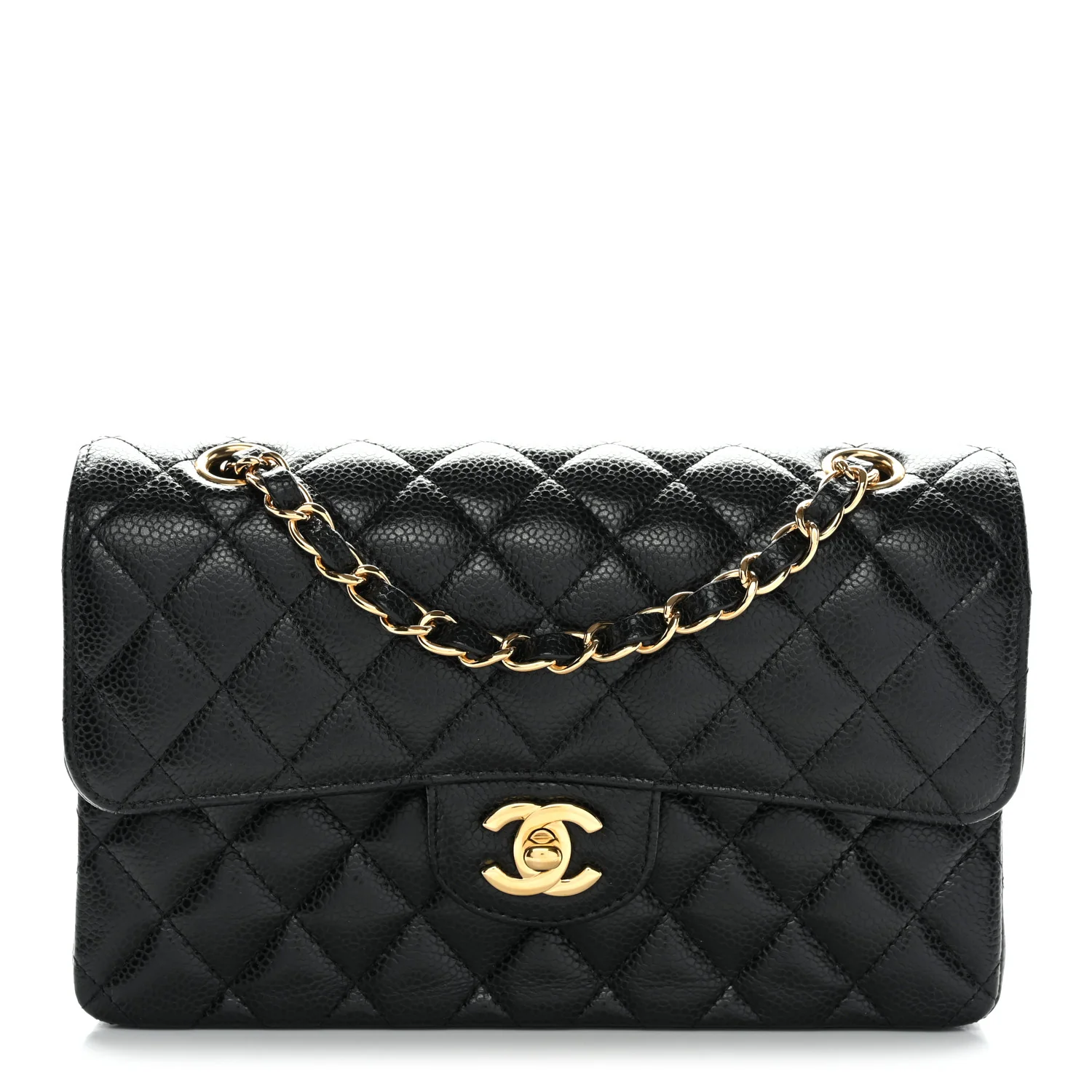Caviar Quilted Small Double Flap Black