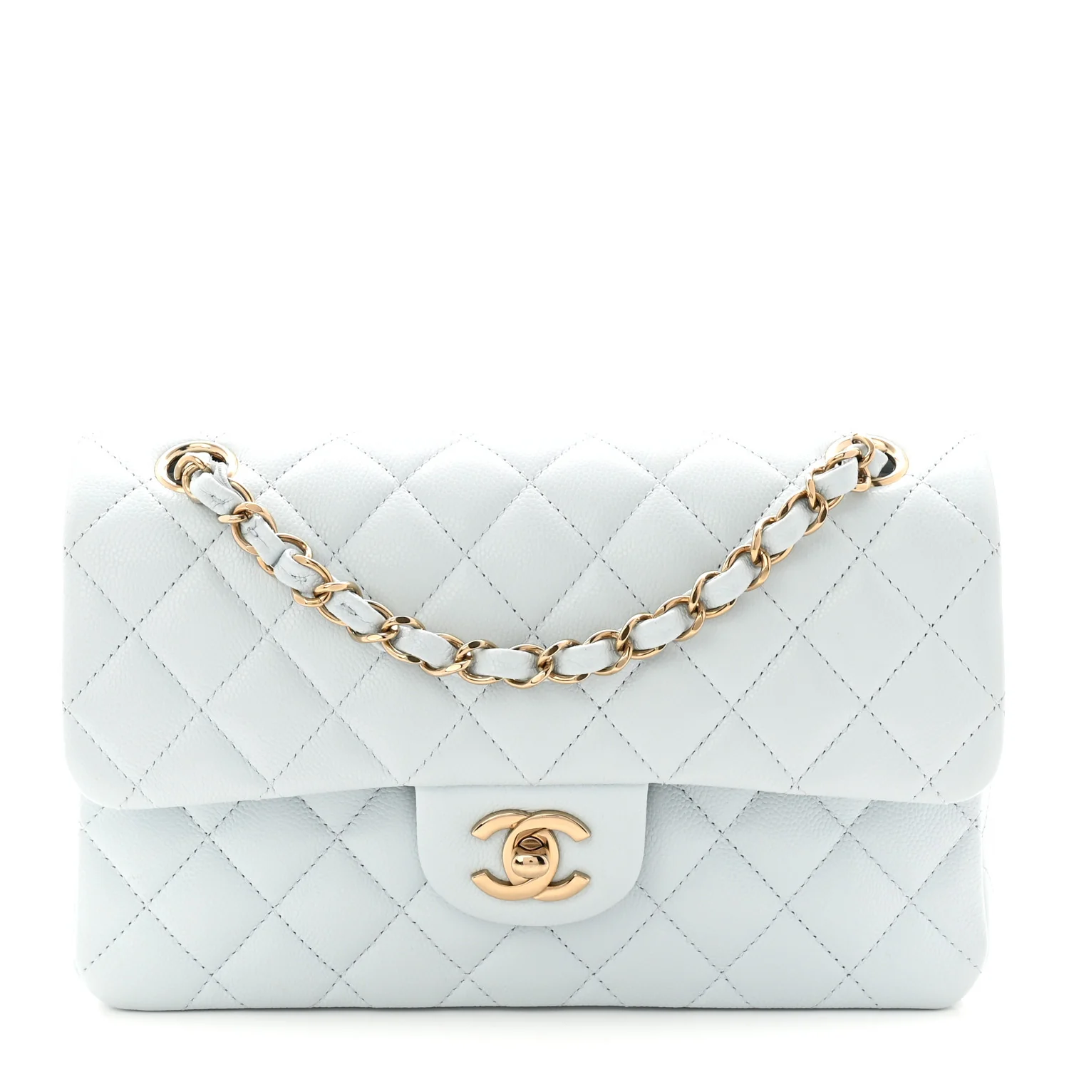 Caviar Quilted Small Double Flap Light Blue
