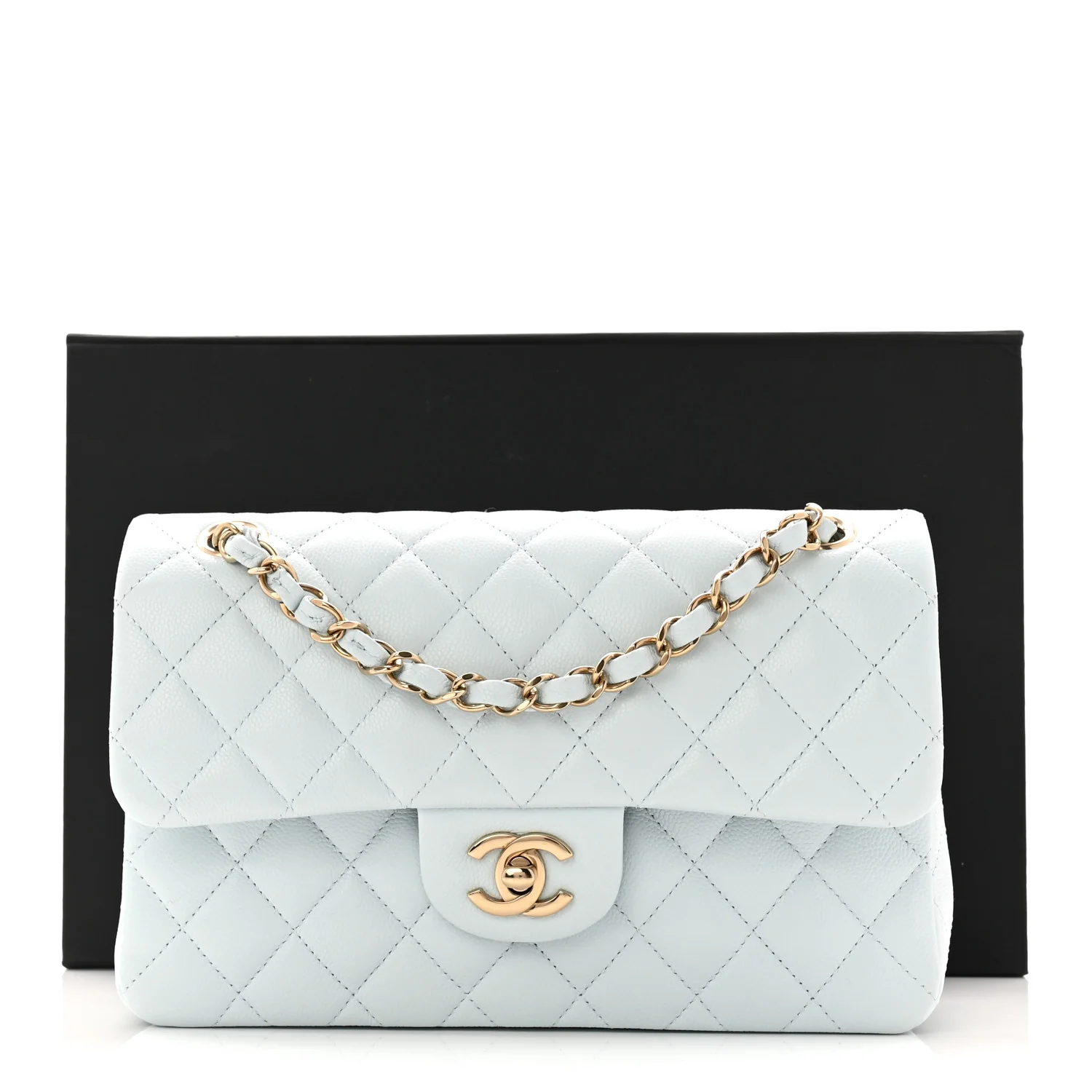 Caviar Quilted Small Double Flap Light Blue - Image 11