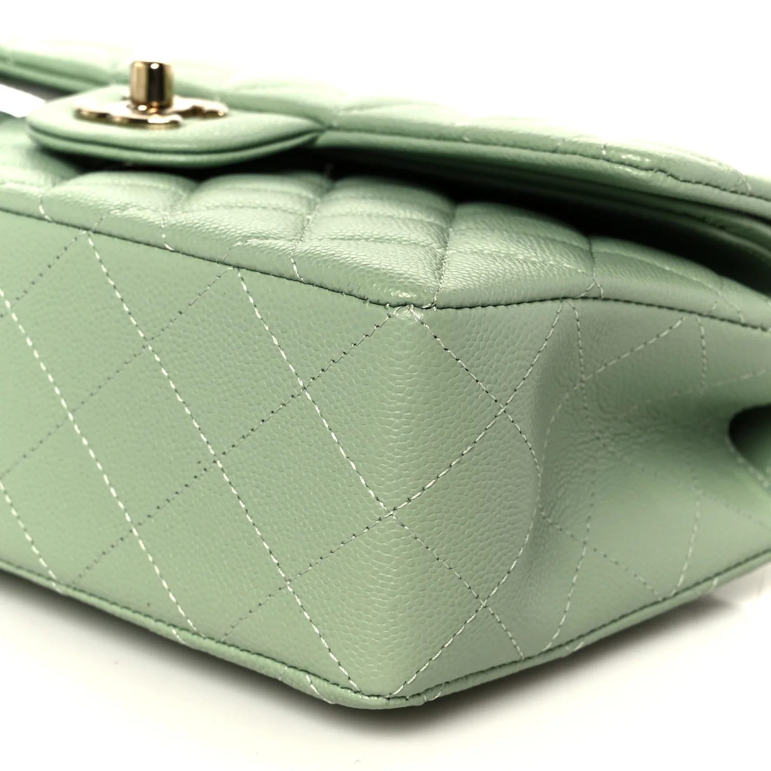 Caviar Quilted Small Double Flap Light Green - Image 11