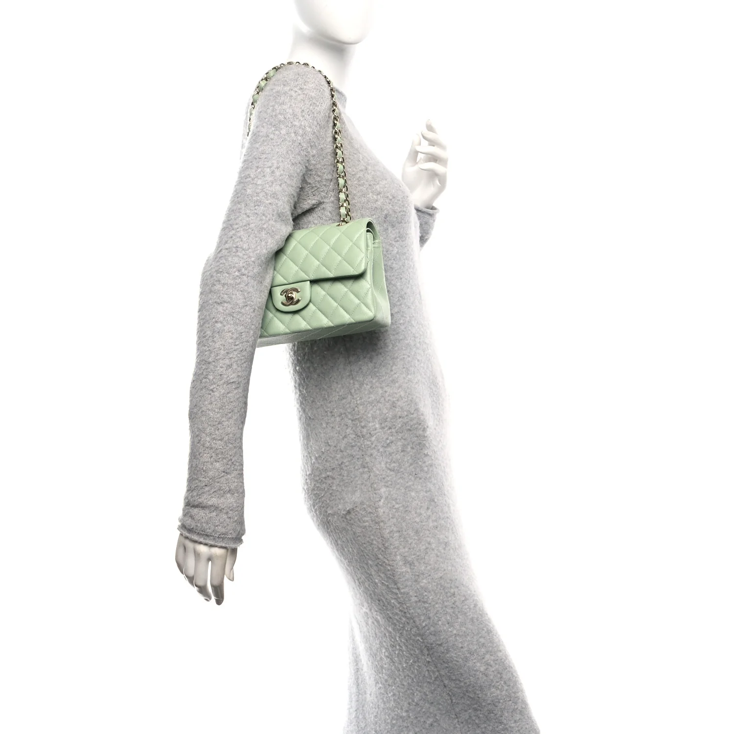 Caviar Quilted Small Double Flap Light Green - Image 2