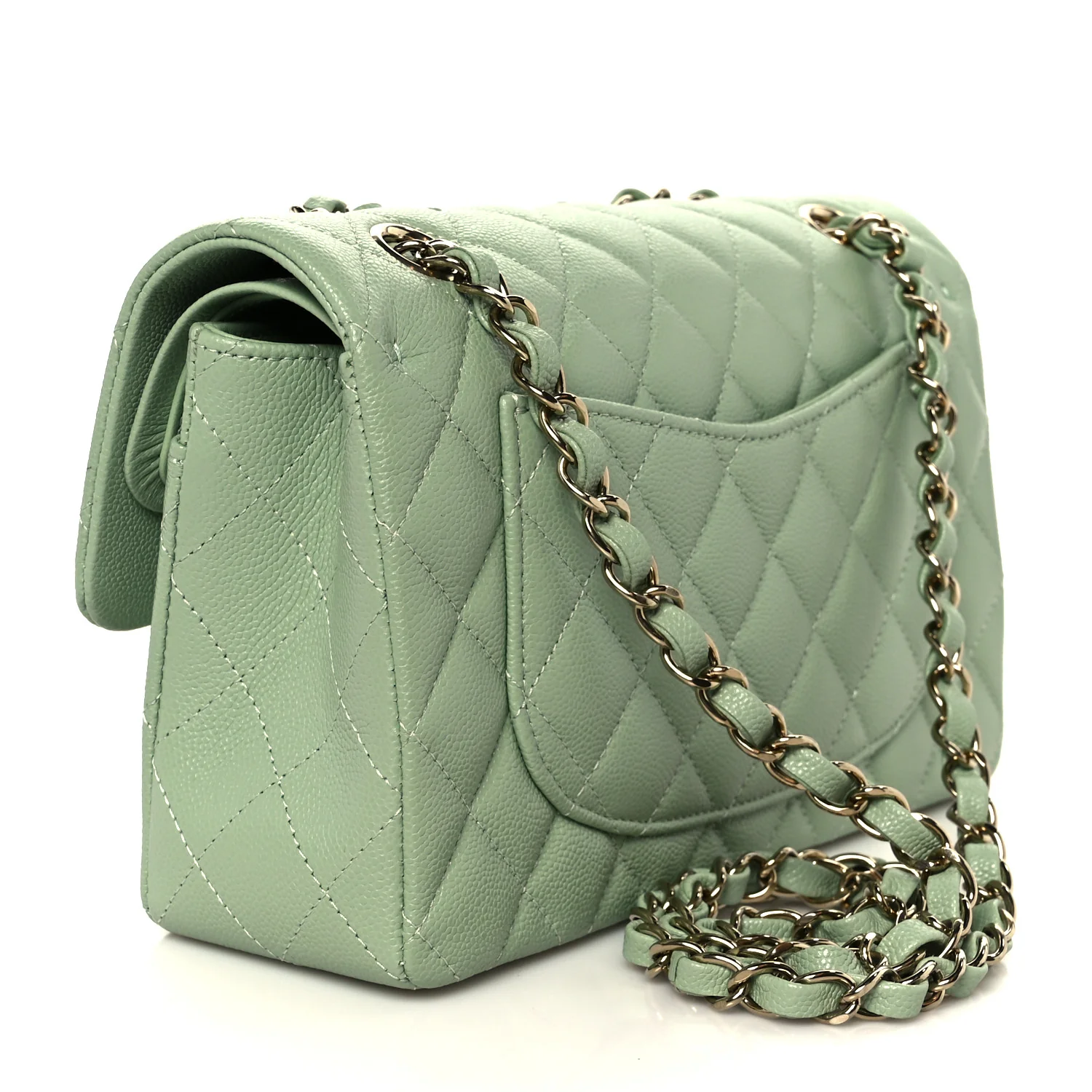 Caviar Quilted Small Double Flap Light Green - Image 3