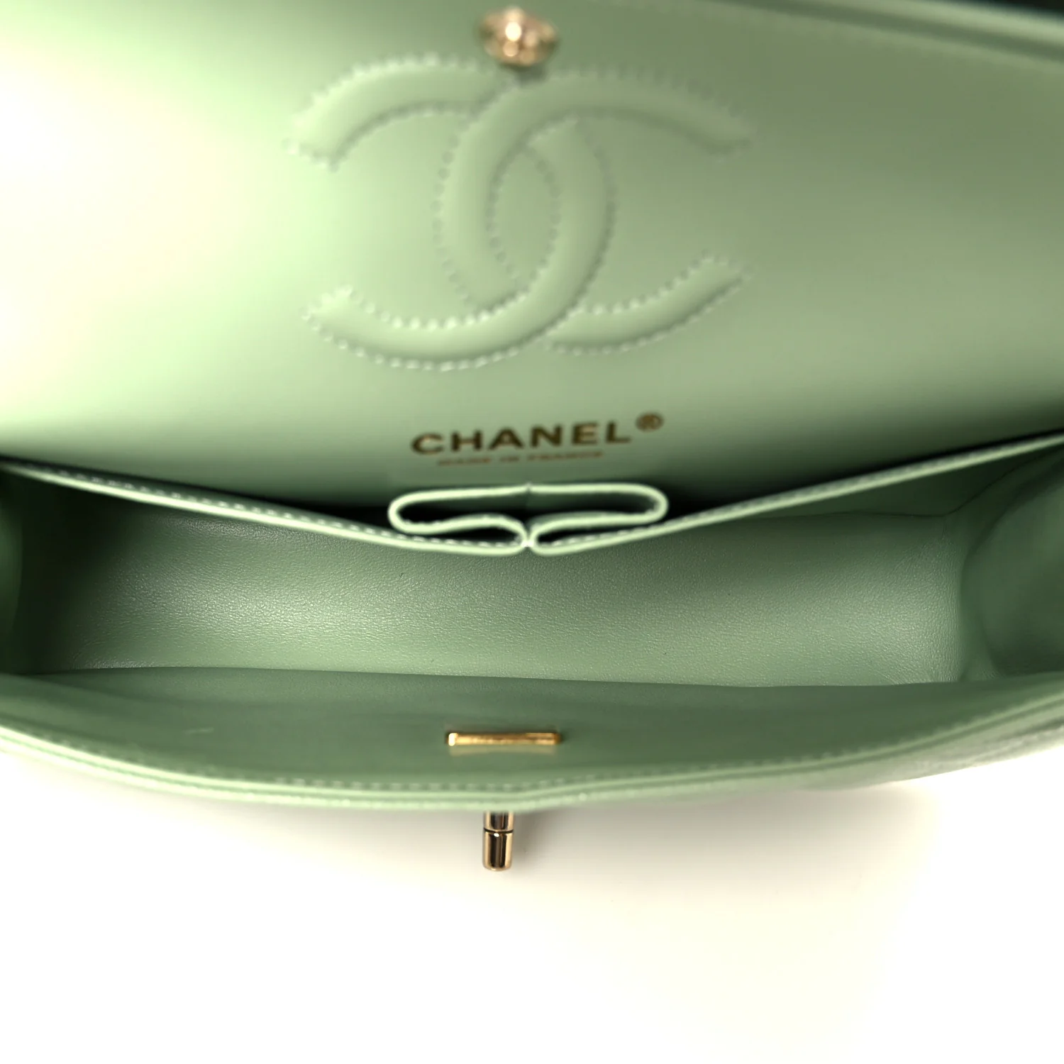 Caviar Quilted Small Double Flap Light Green - Image 5