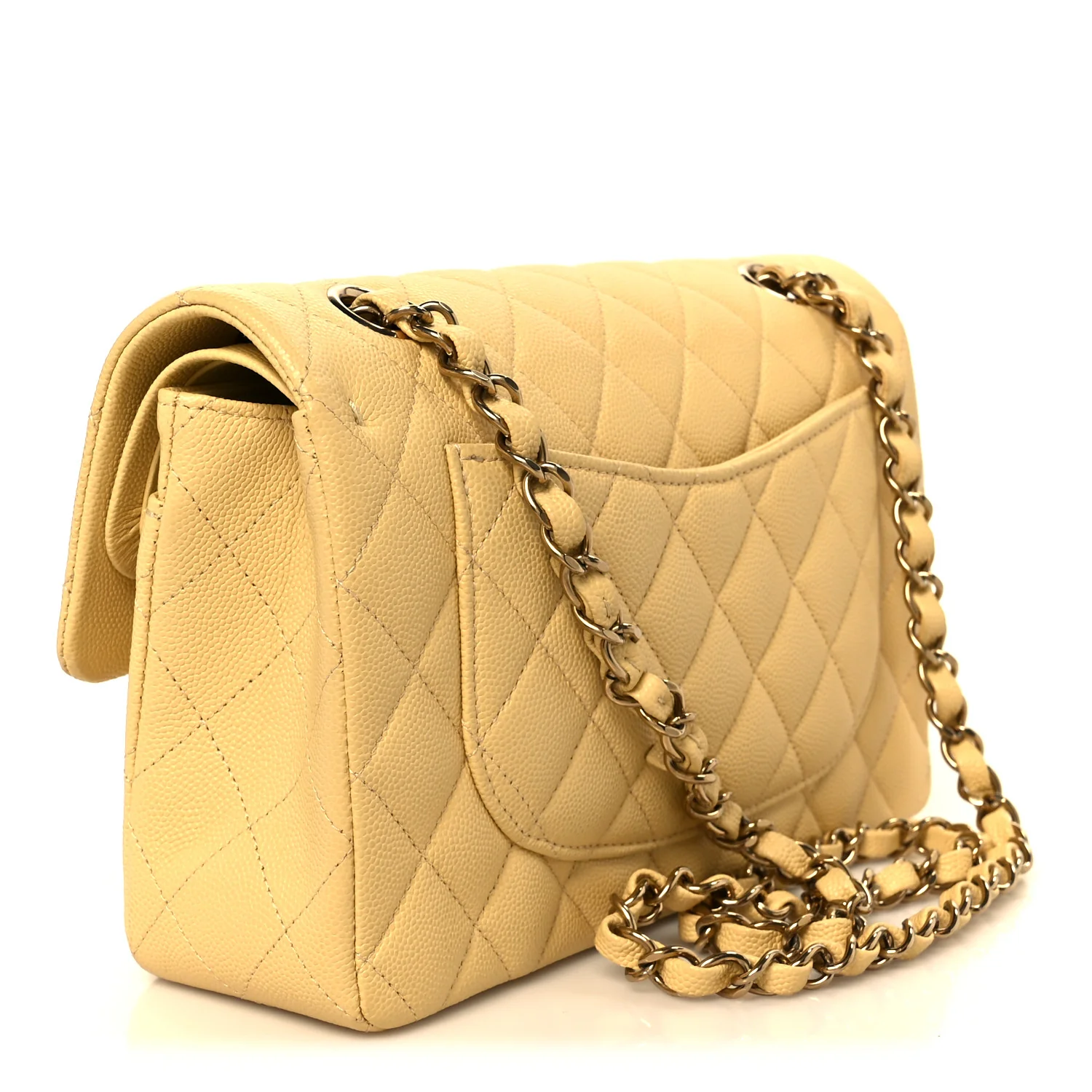 Caviar Quilted Small Double Flap Light Yellow - Image 3