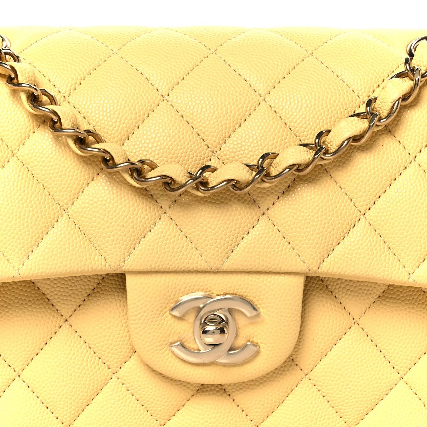 Caviar Quilted Small Double Flap Light Yellow - Image 9