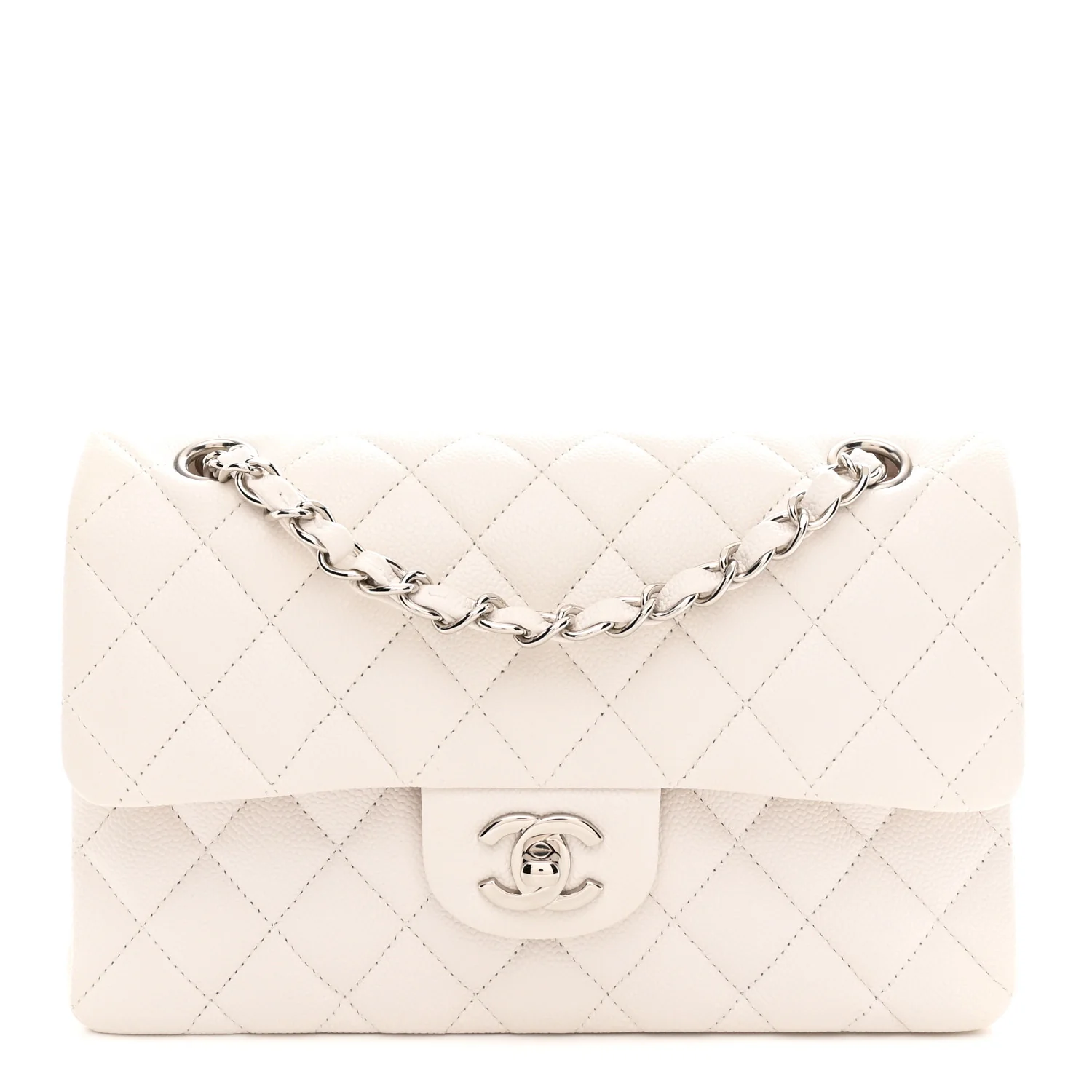 Caviar Quilted Small Double Flap White