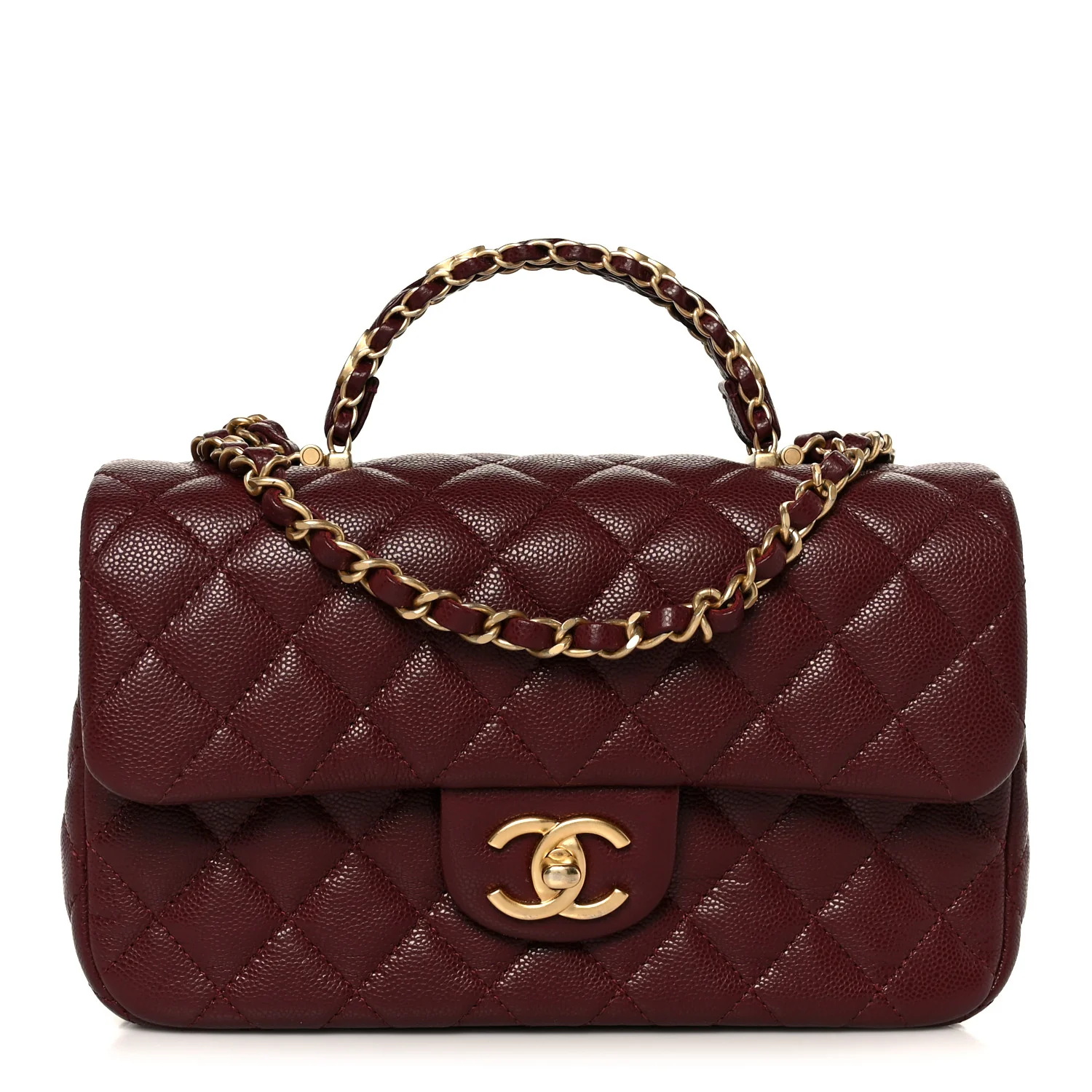 Caviar Quilted Small Handy CC Flap Burgundy