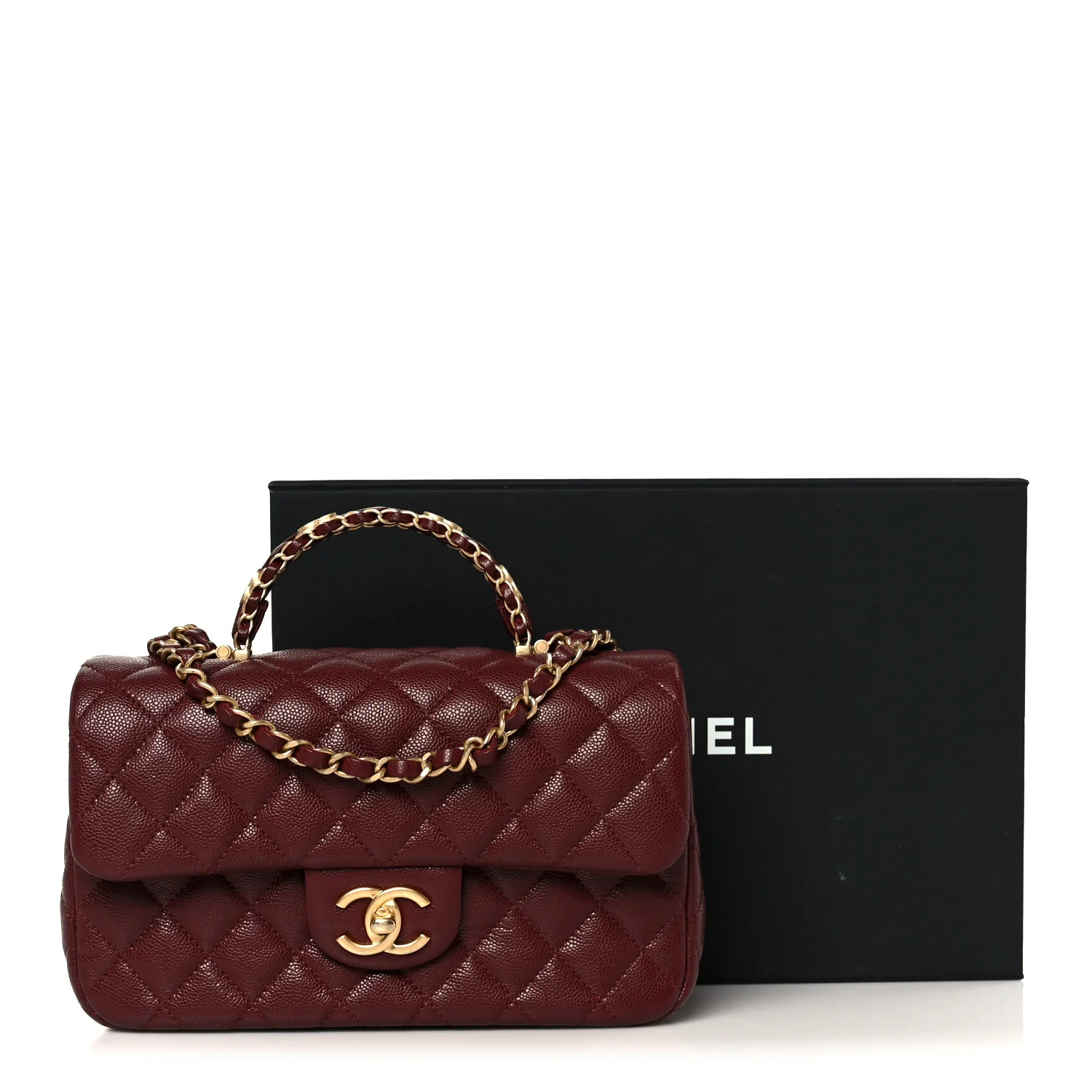 Caviar Quilted Small Handy CC Flap Burgundy - Image 12