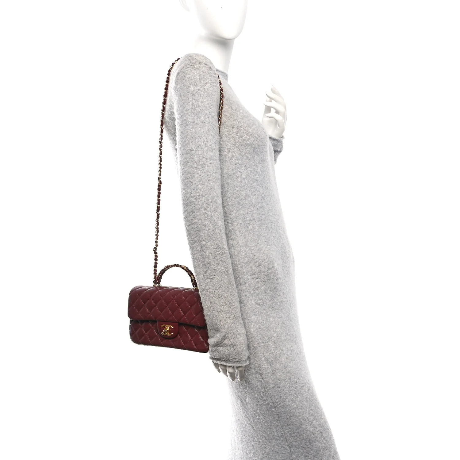 Caviar Quilted Small Handy CC Flap Burgundy - Image 2