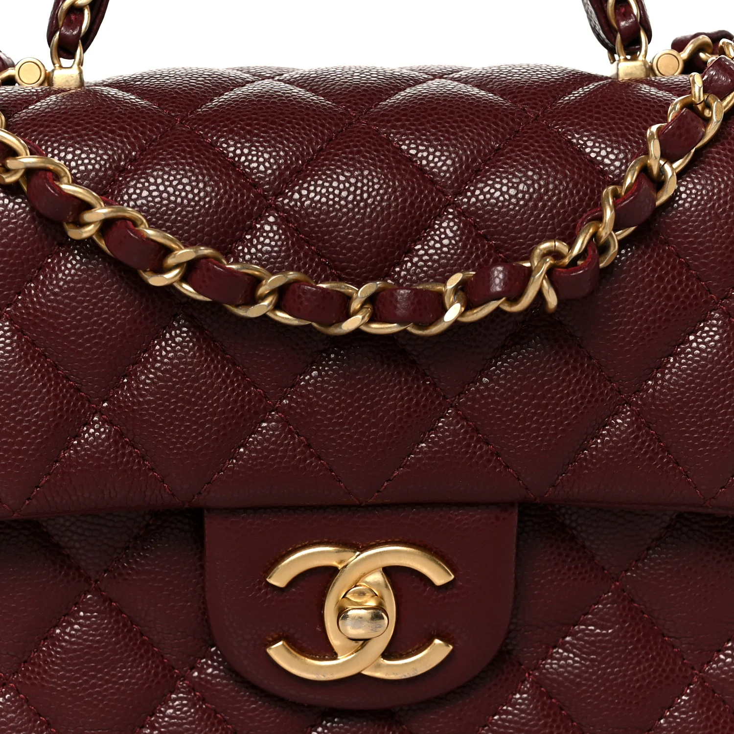 Caviar Quilted Small Handy CC Flap Burgundy - Image 9
