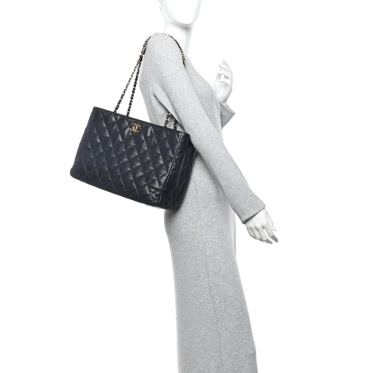 Caviar Quilted Small Shopping Tote Navy - Image 2