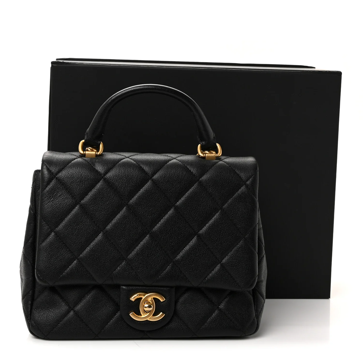 Caviar Quilted Small Top Handle Flap Black - Image 11