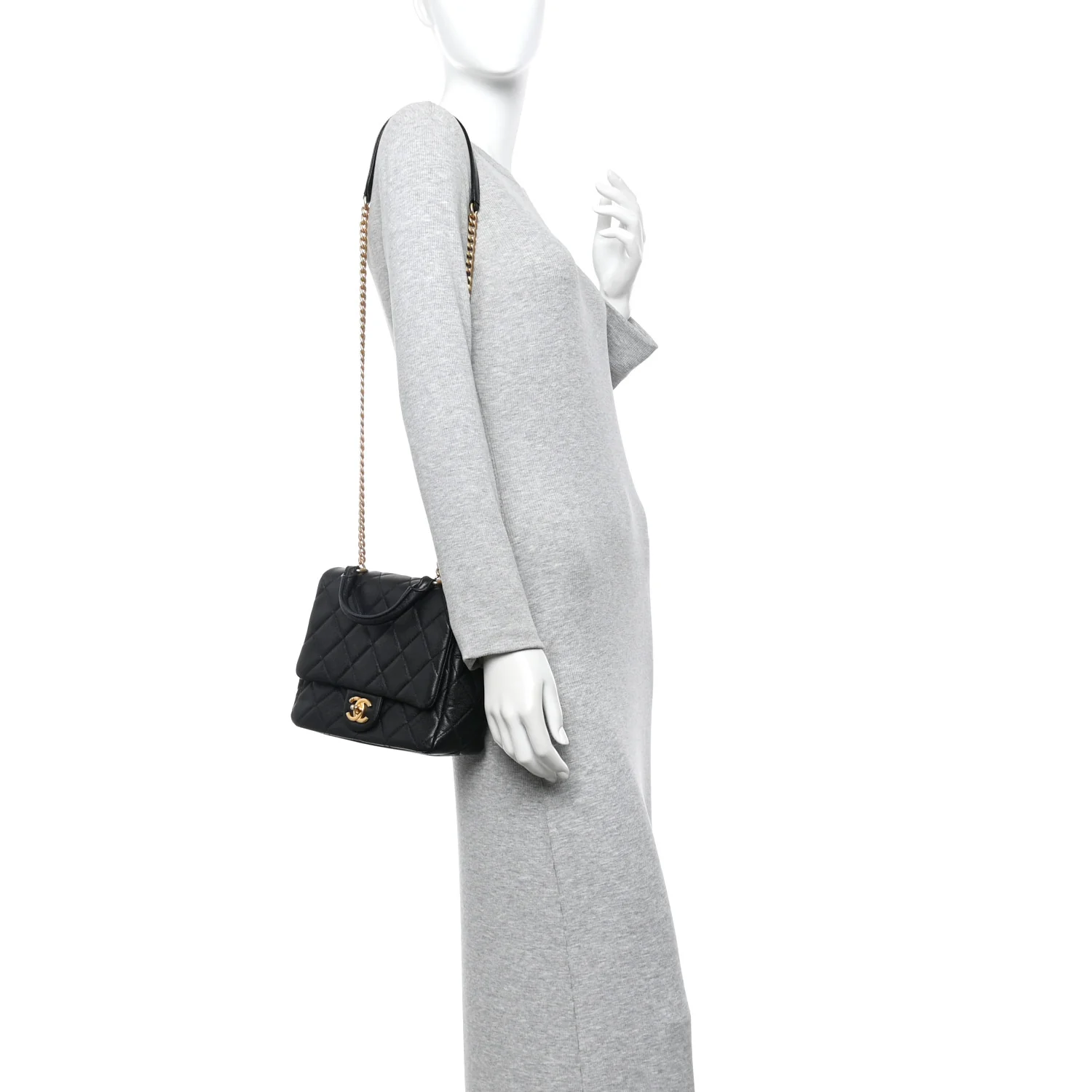 Caviar Quilted Small Top Handle Flap Black - Image 2