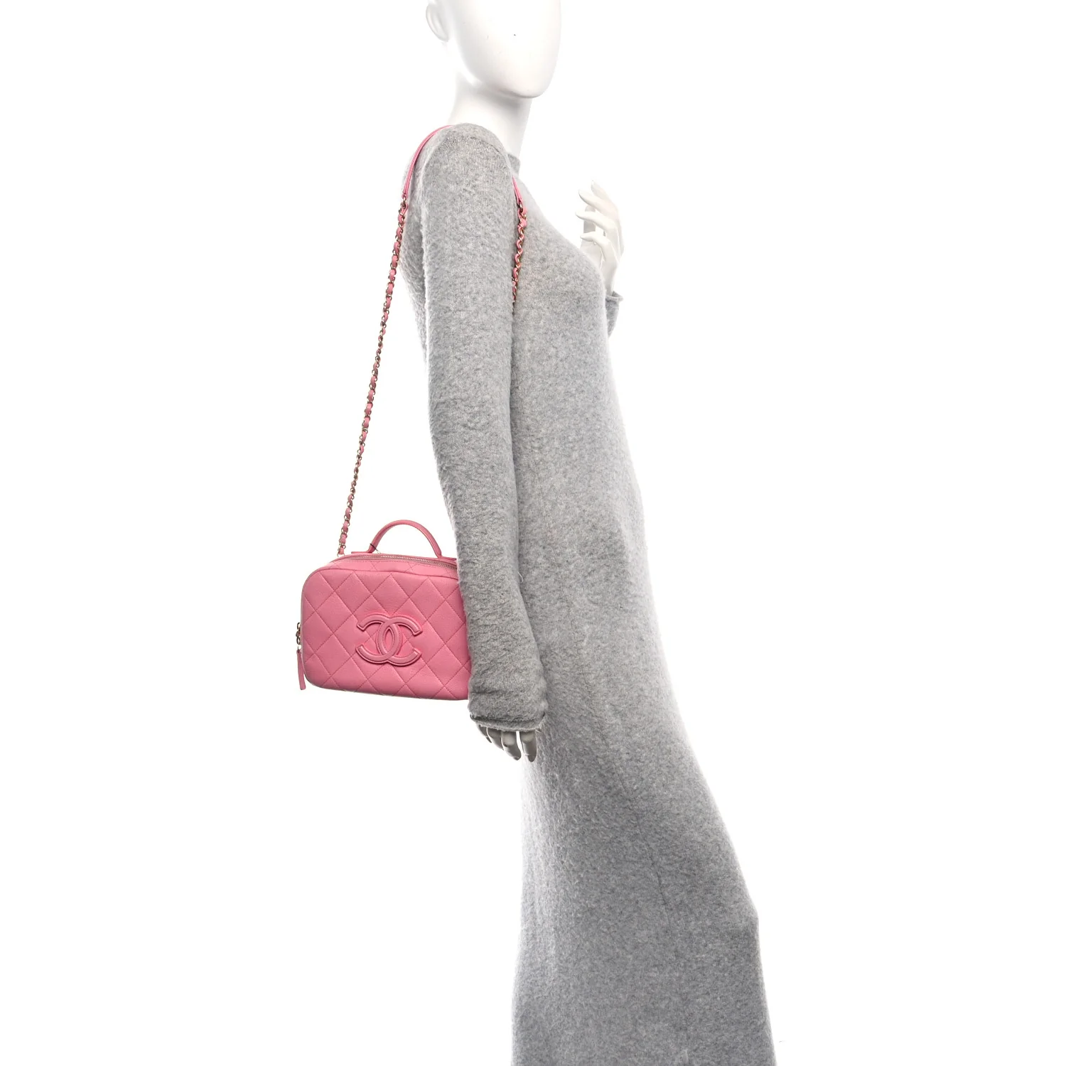 Caviar Quilted Small Top Handle Vanity Case Pink - Image 2