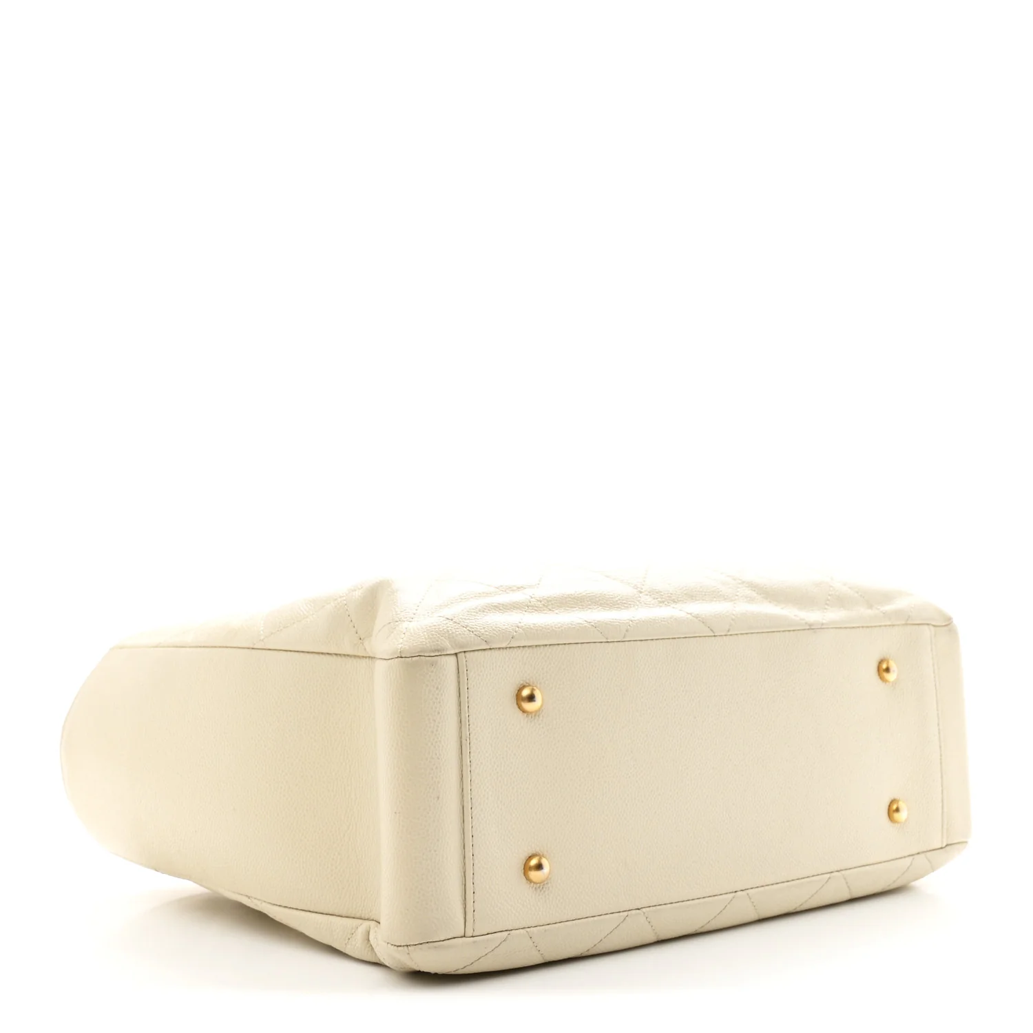 Caviar Quilted Small Trapezoid Chain Shopping Tote Ivory - Image 4