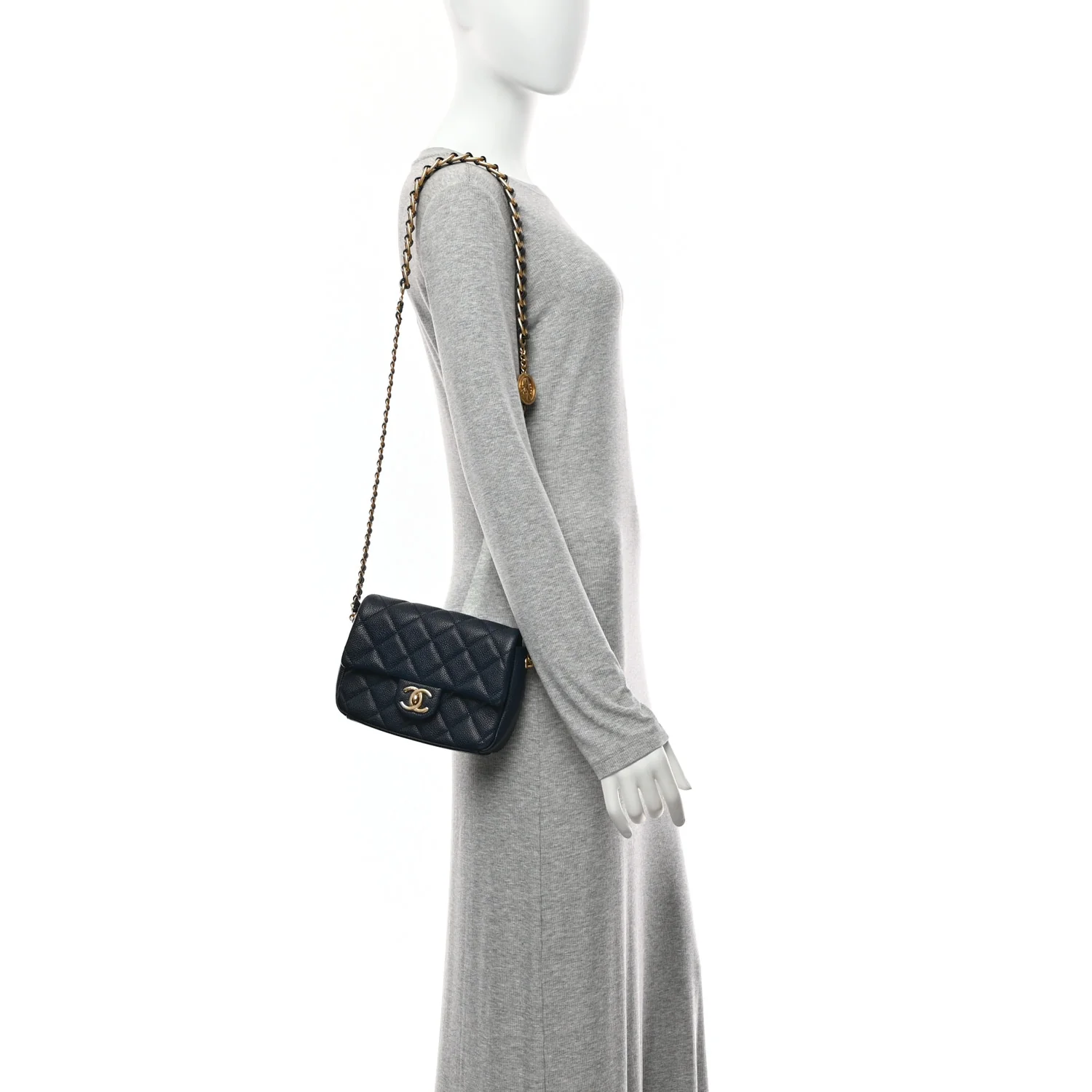 Caviar Quilted Small Twist Your Buttons Flap Blue - Image 2