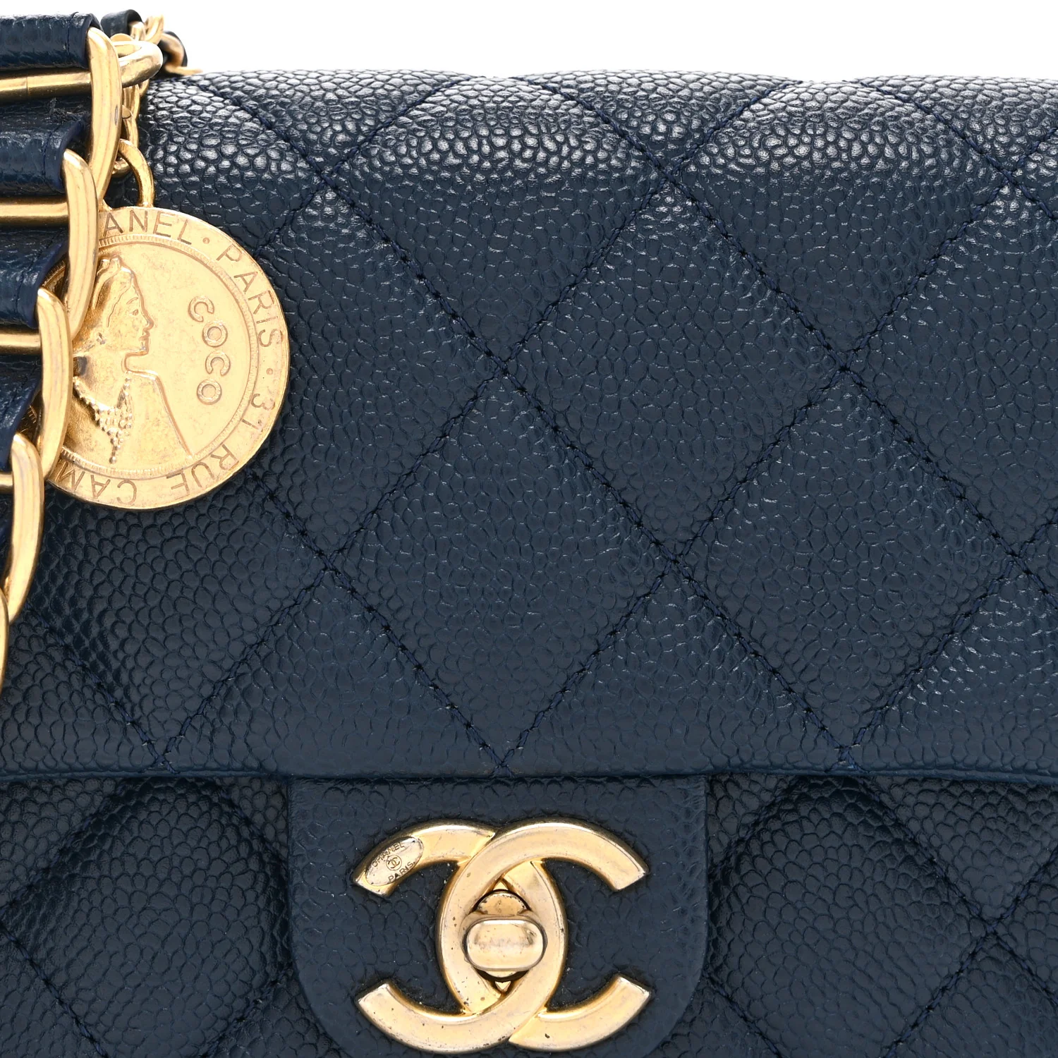 Caviar Quilted Small Twist Your Buttons Flap Blue - Image 8