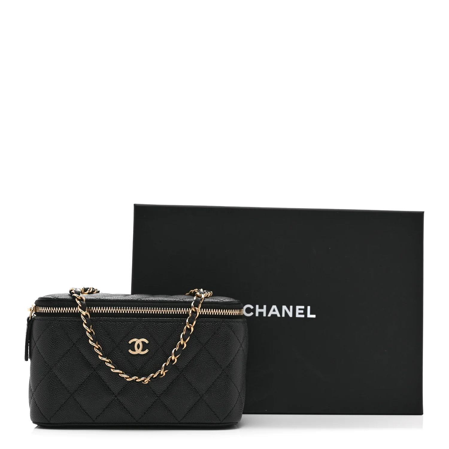 Caviar Quilted Small Vanity Case With Chain Black - Image 11