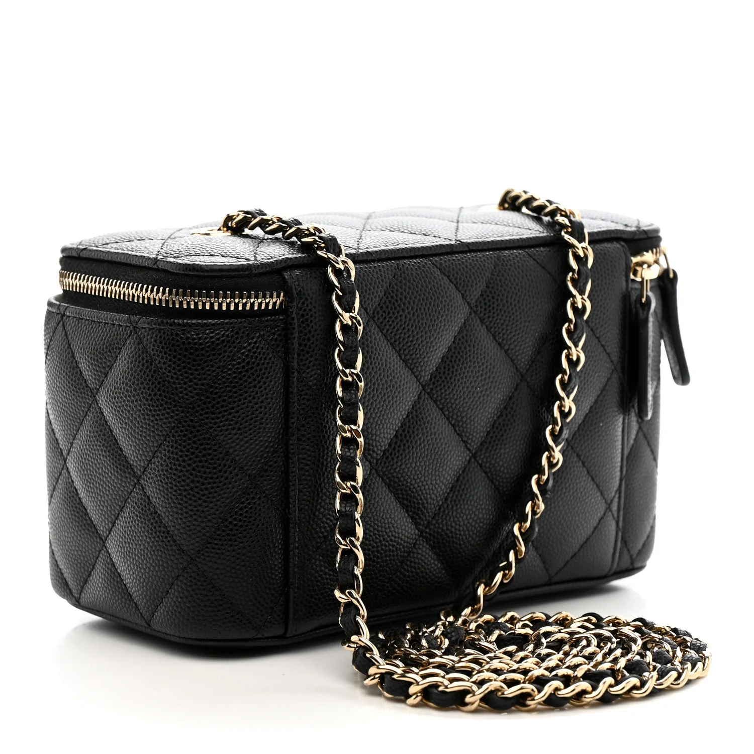 Caviar Quilted Small Vanity Case With Chain Black - Image 3