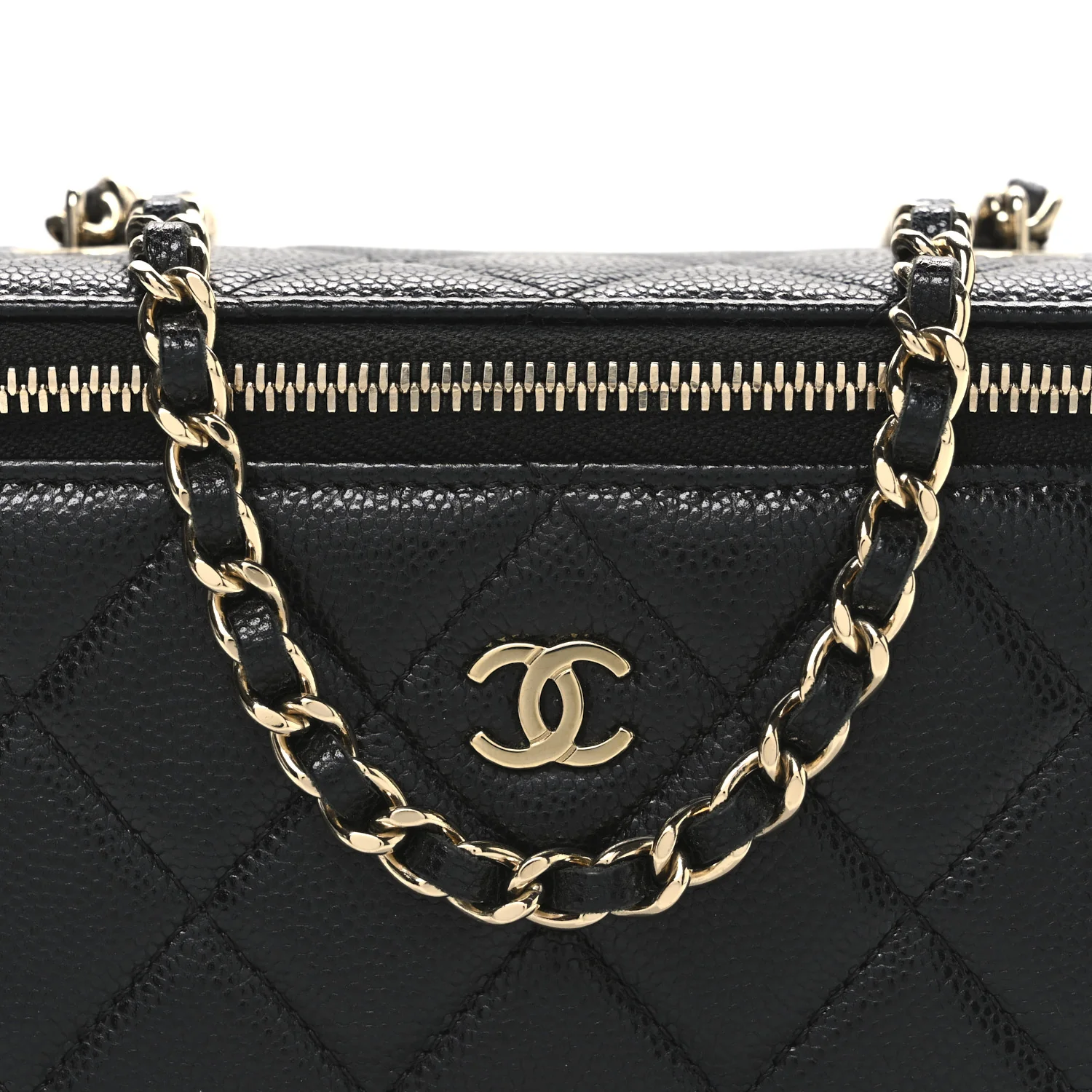 Caviar Quilted Small Vanity Case With Chain Black - Image 8