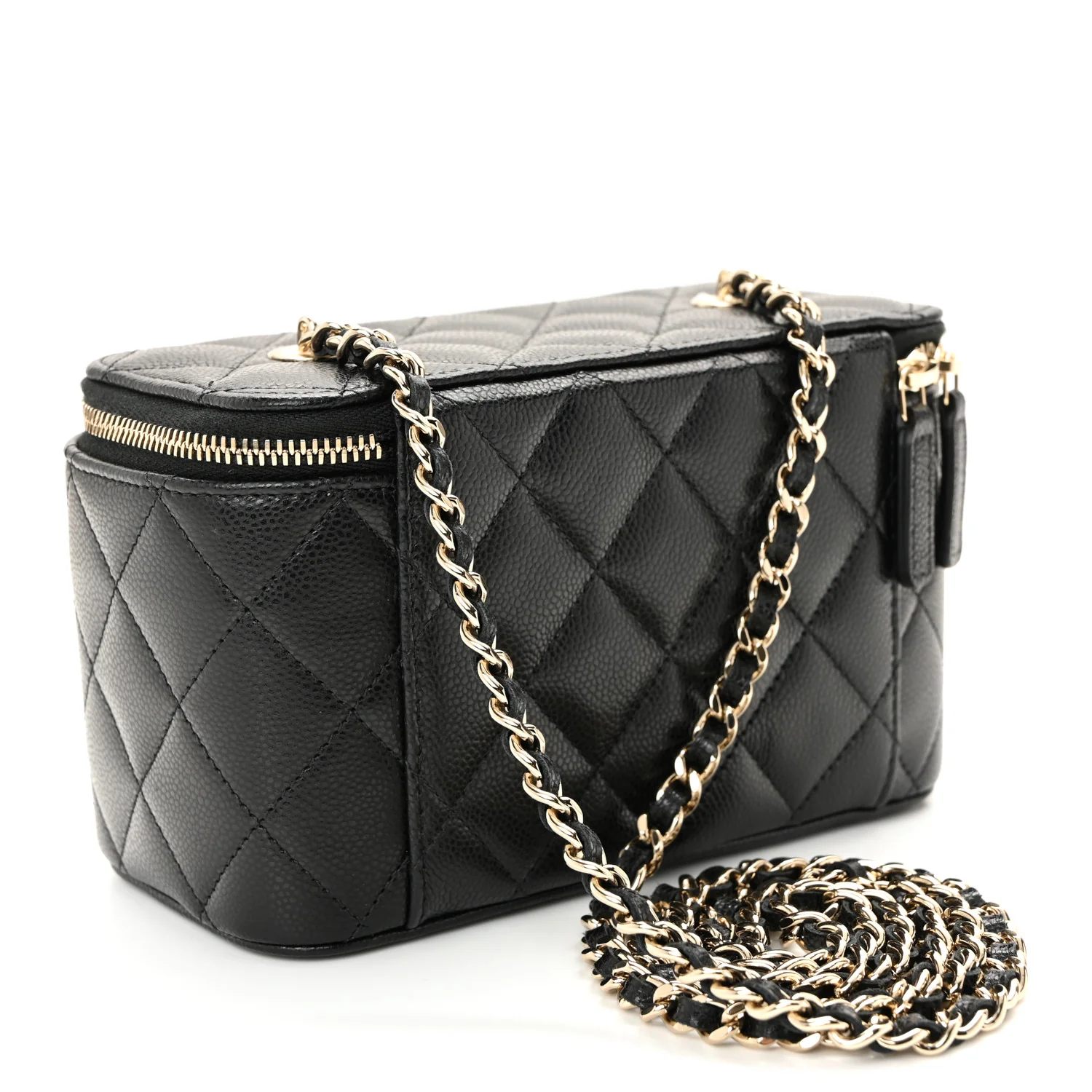 Caviar Quilted Small Vanity Case With Chain Black - Image 3