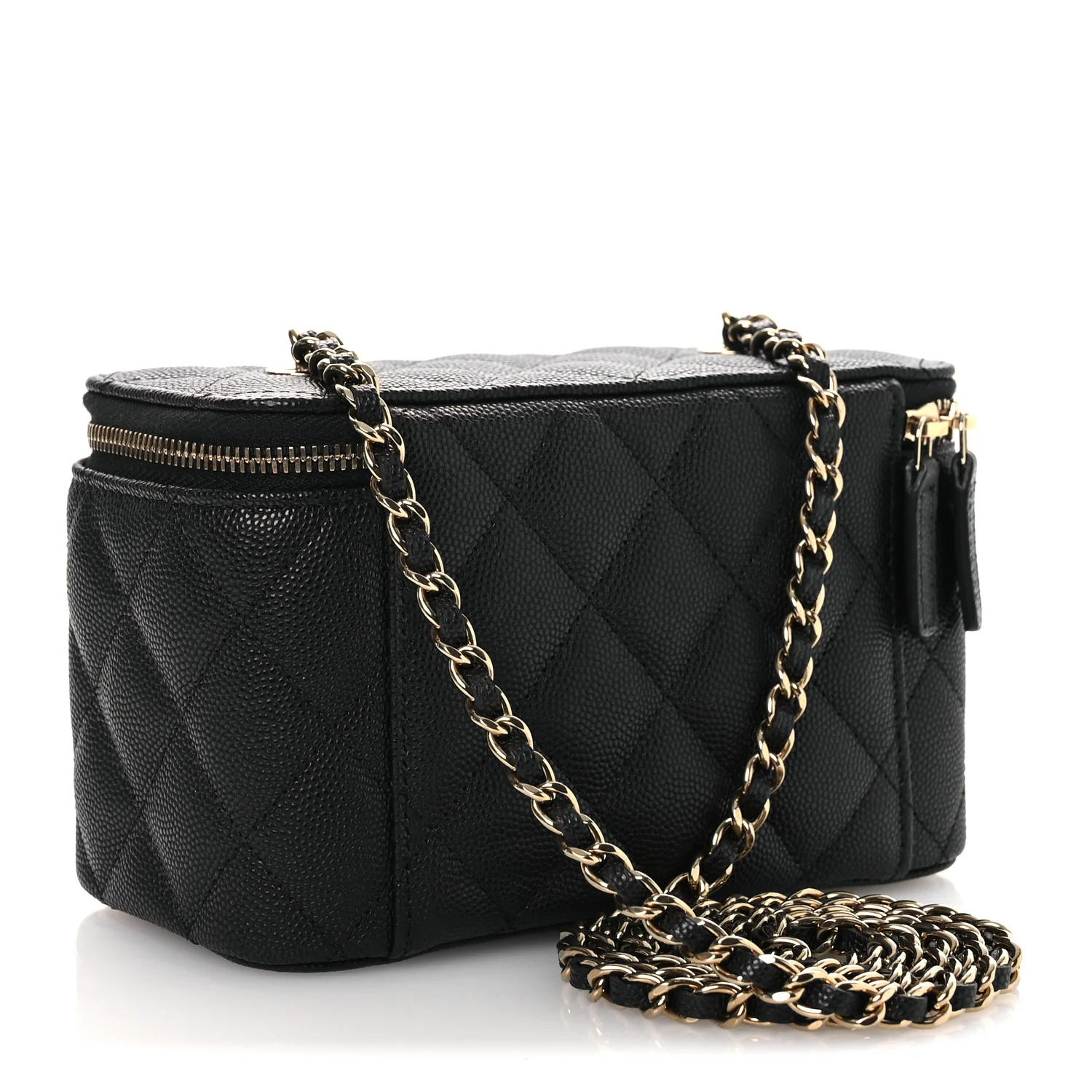 Caviar Quilted Small Vanity Case With Chain Black - Image 3