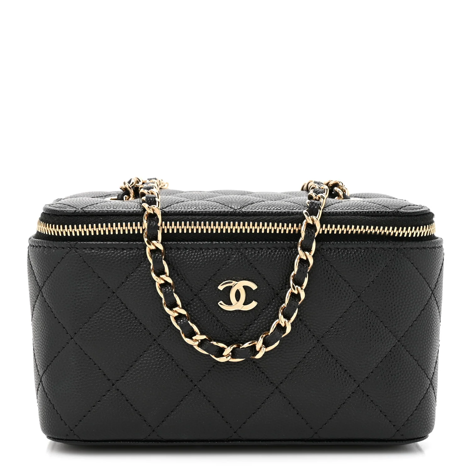 Caviar Quilted Small Vanity Case With Chain Black