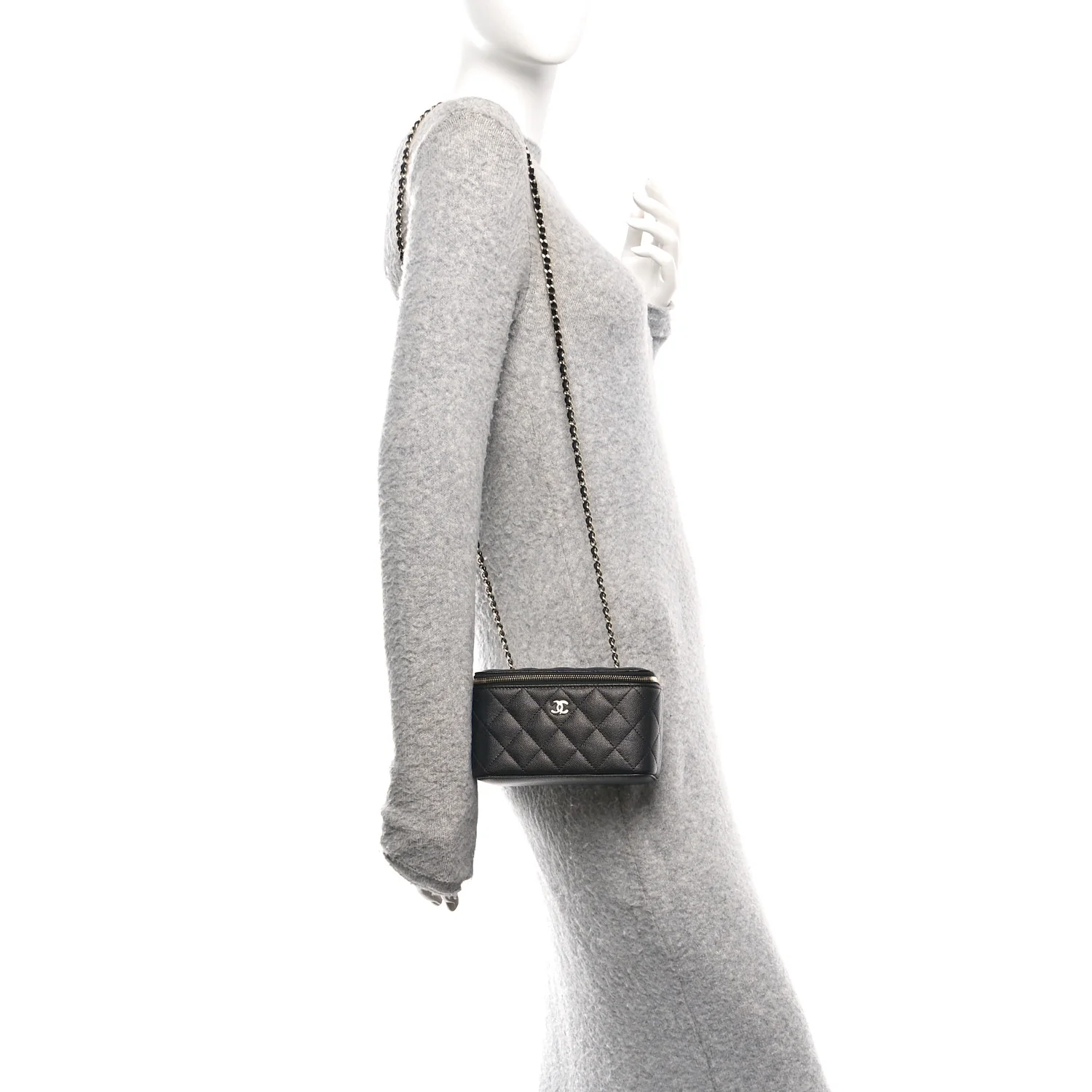 Caviar Quilted Small Vanity Case With Chain Black - Image 2