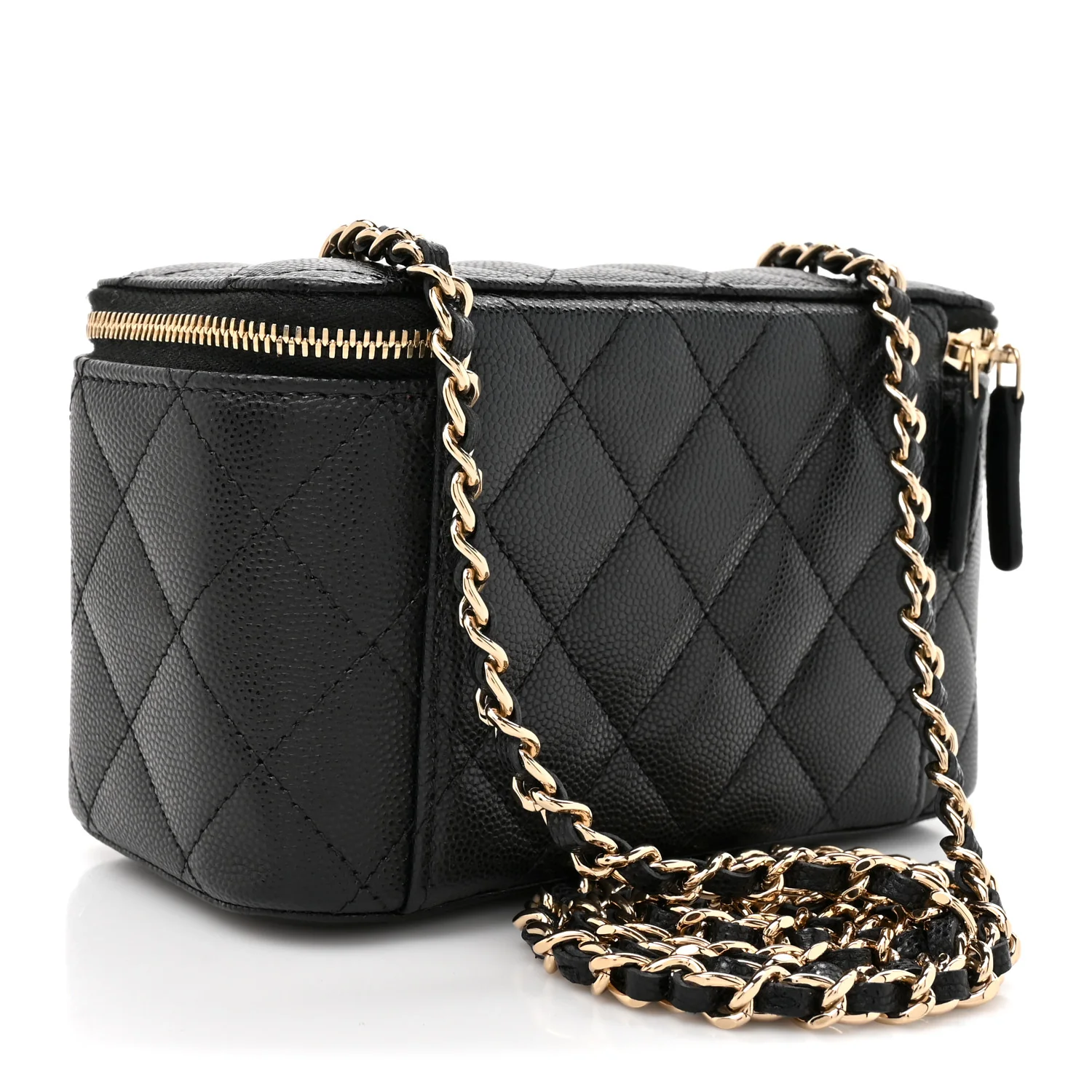 Caviar Quilted Small Vanity Case With Chain Black - Image 3