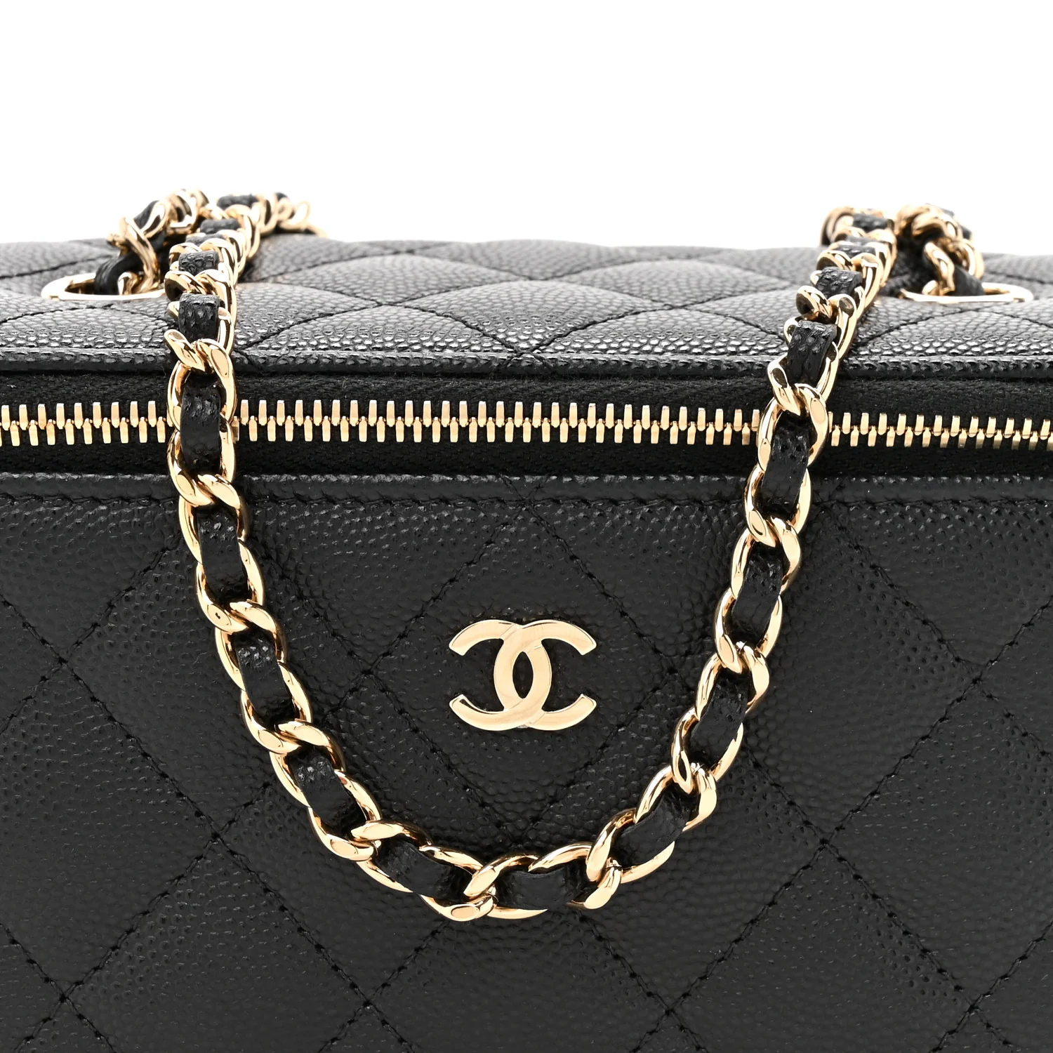 Caviar Quilted Small Vanity Case With Chain Black - Image 8