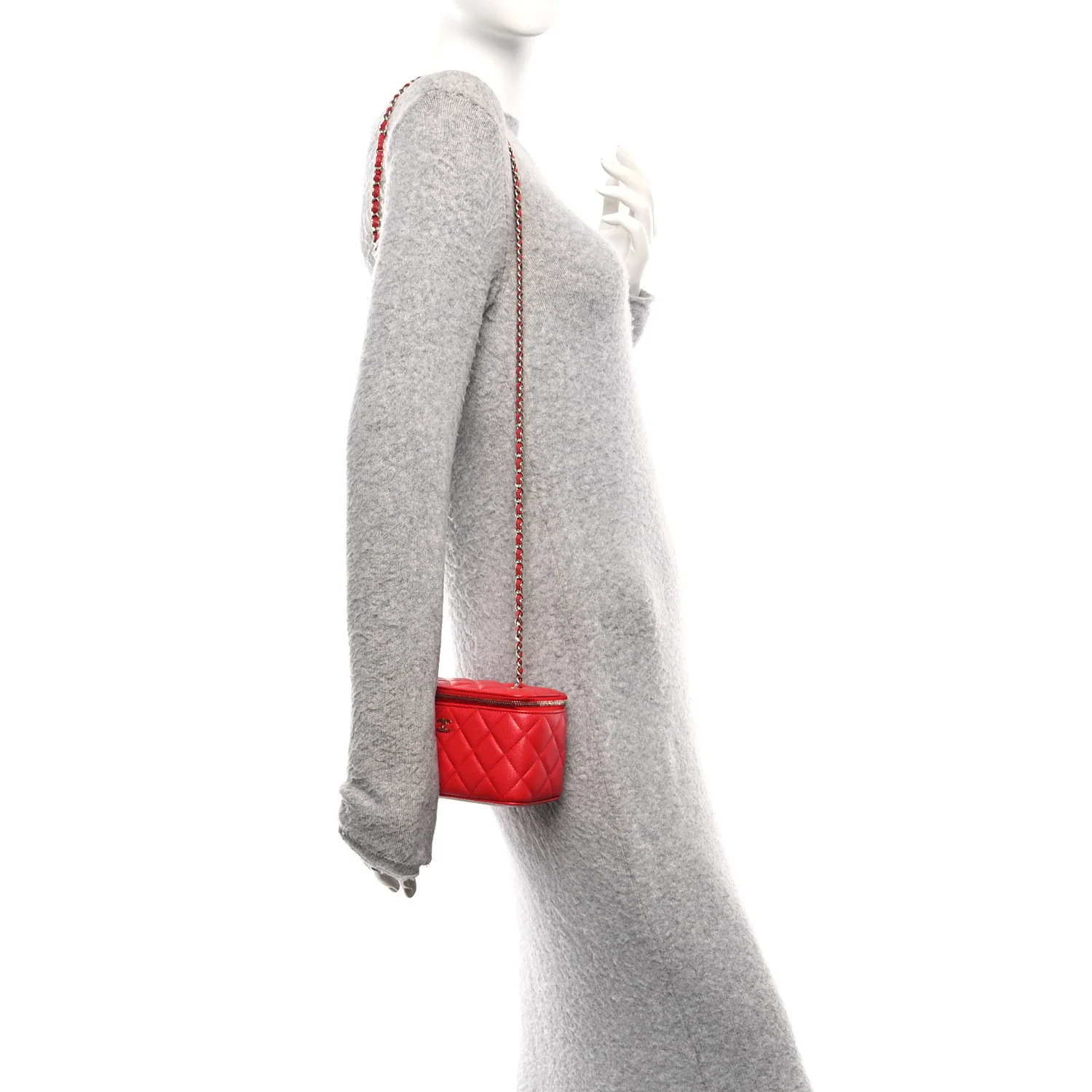 Caviar Quilted Small Vanity Case With Chain Red - Image 2