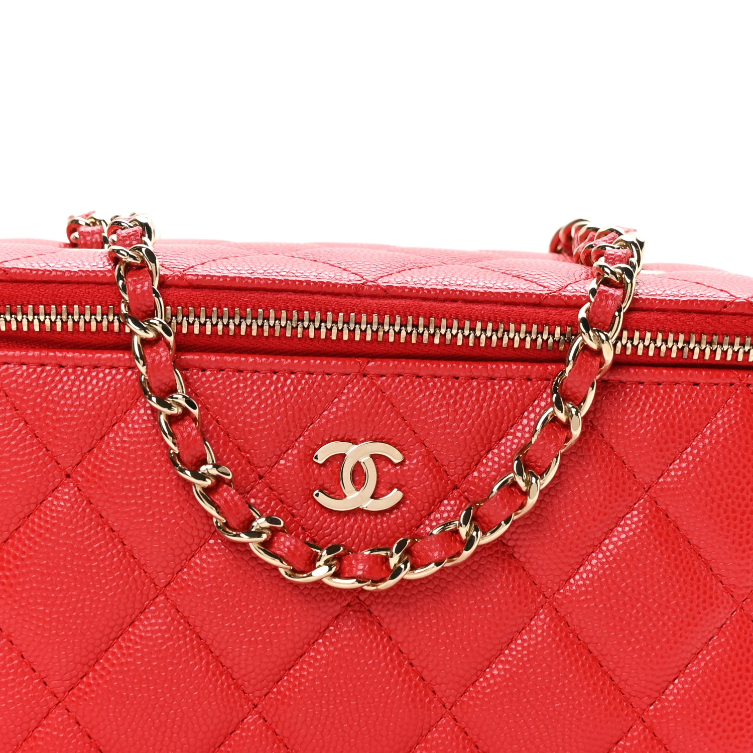Caviar Quilted Small Vanity Case With Chain Red - Image 8