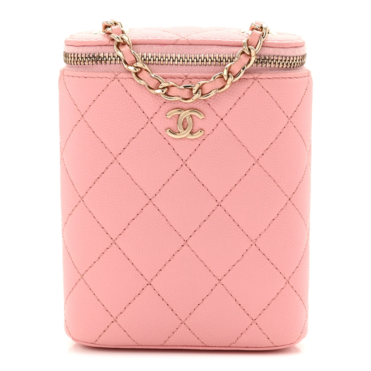 Caviar Quilted Small Vertical Coco Beauty Vanity Case With Chain Light Pink
