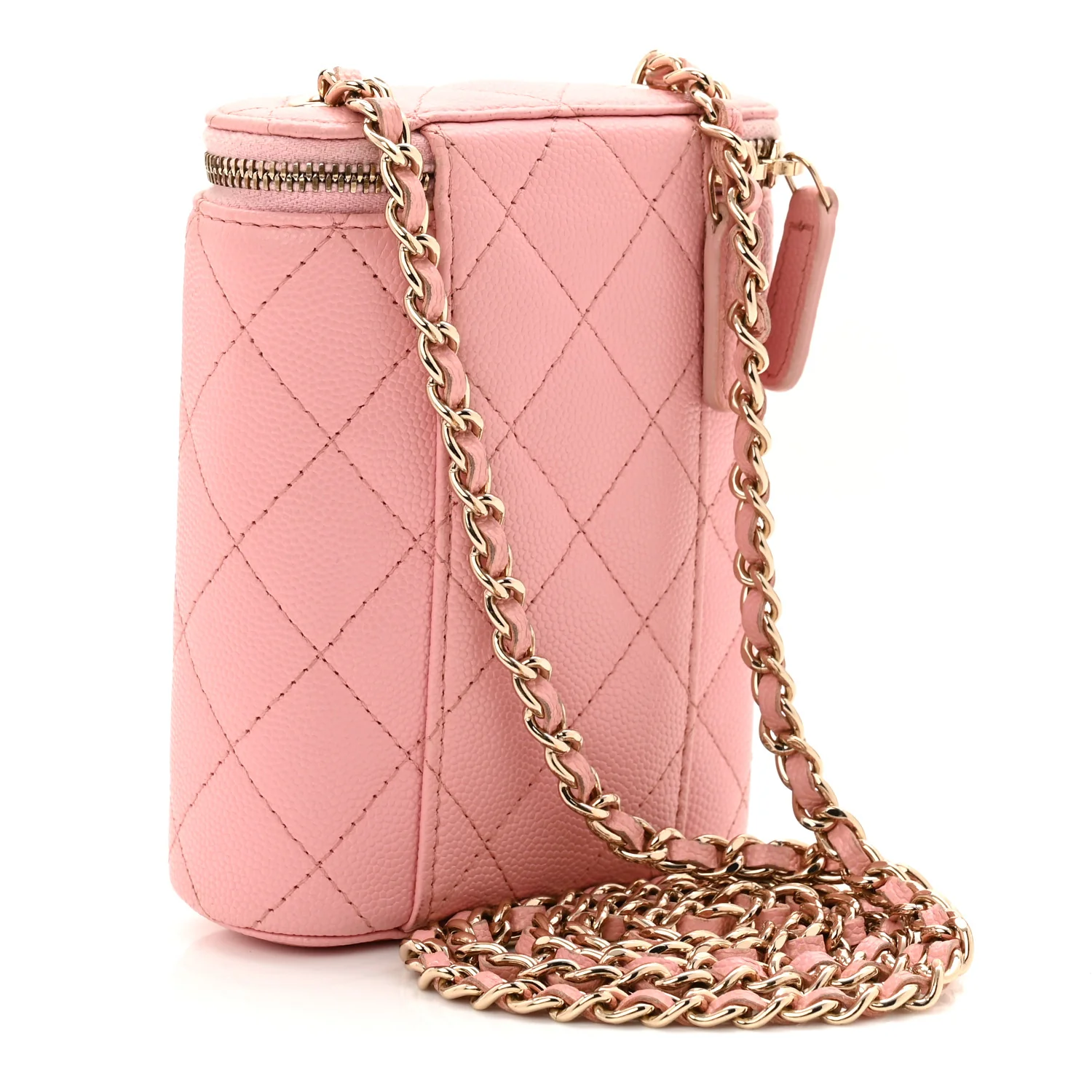 Caviar Quilted Small Vertical Coco Beauty Vanity Case With Chain Light Pink - Image 3