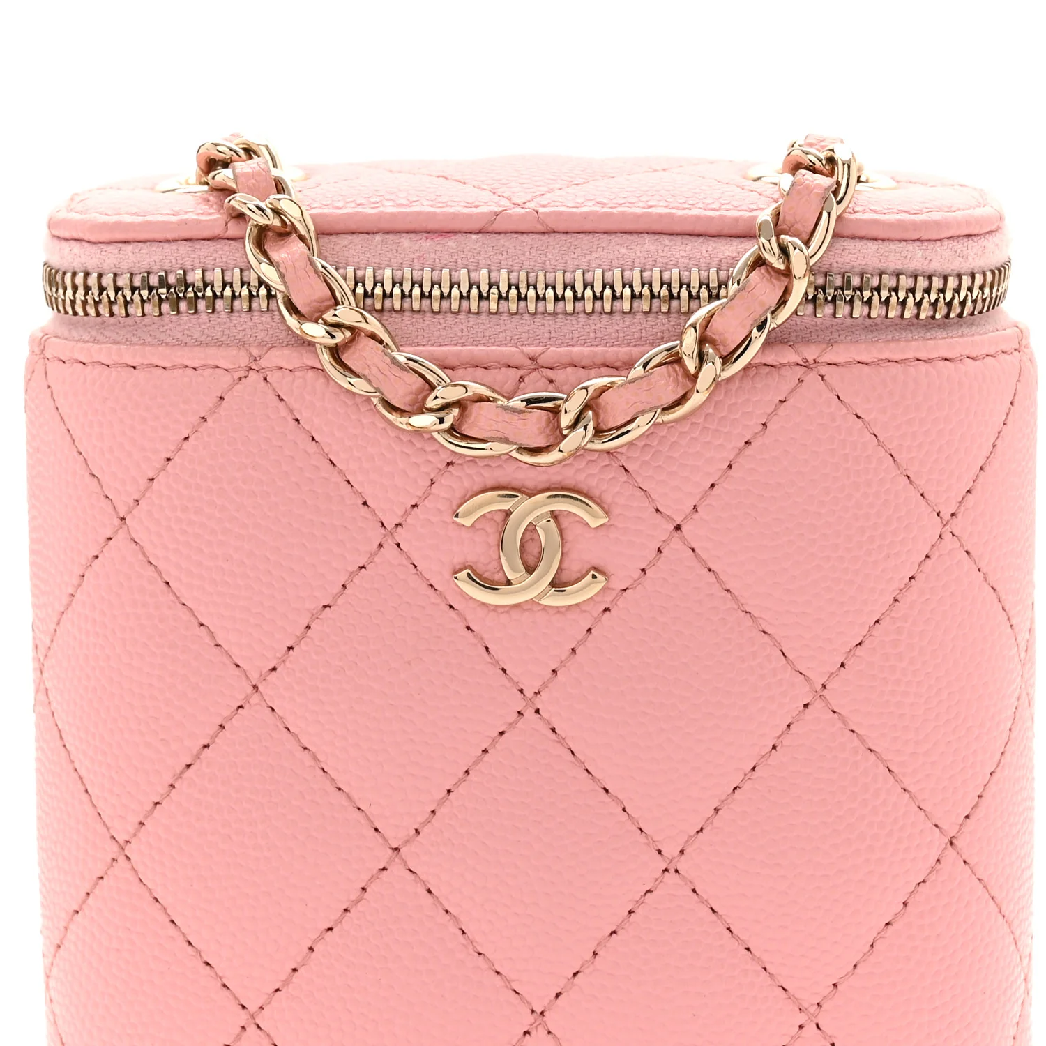 Caviar Quilted Small Vertical Coco Beauty Vanity Case With Chain Light Pink - Image 8