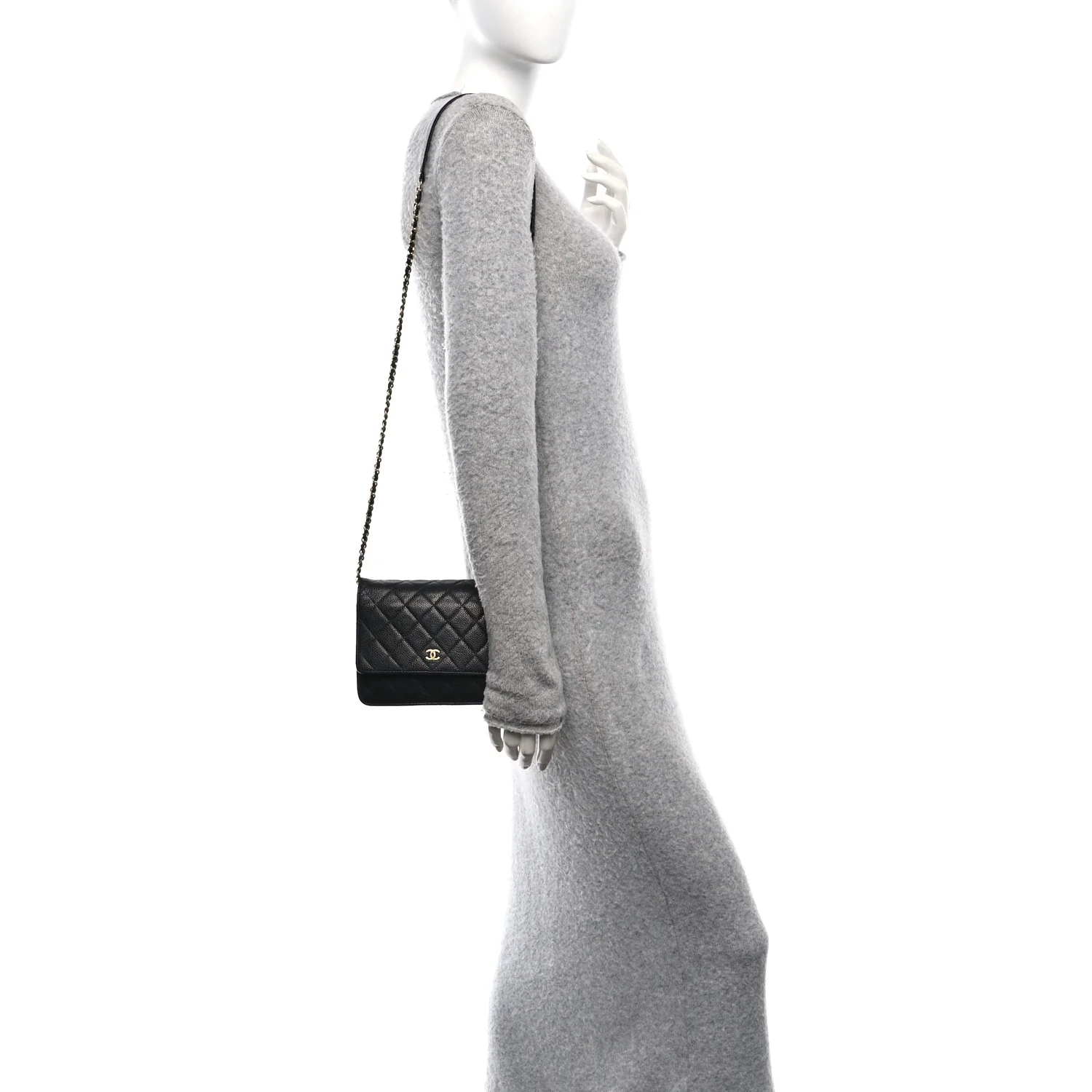 Caviar Quilted Square Wallet On Chain WOC Black - Image 2