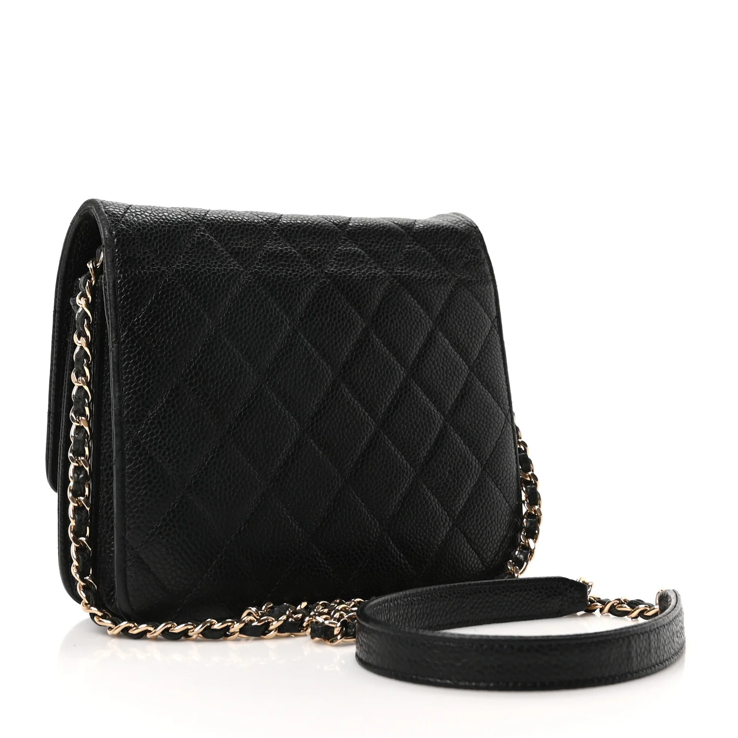 Caviar Quilted Square Wallet On Chain WOC Black - Image 3