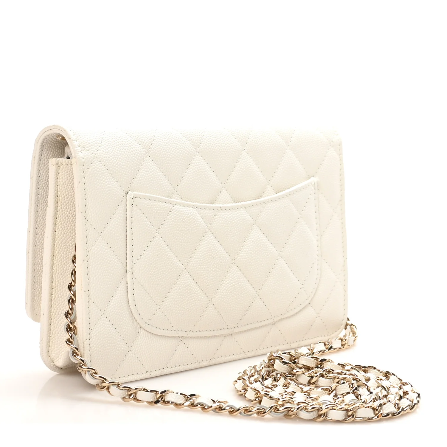 Caviar Quilted Striated CC Wallet on Chain WOC White - Image 3