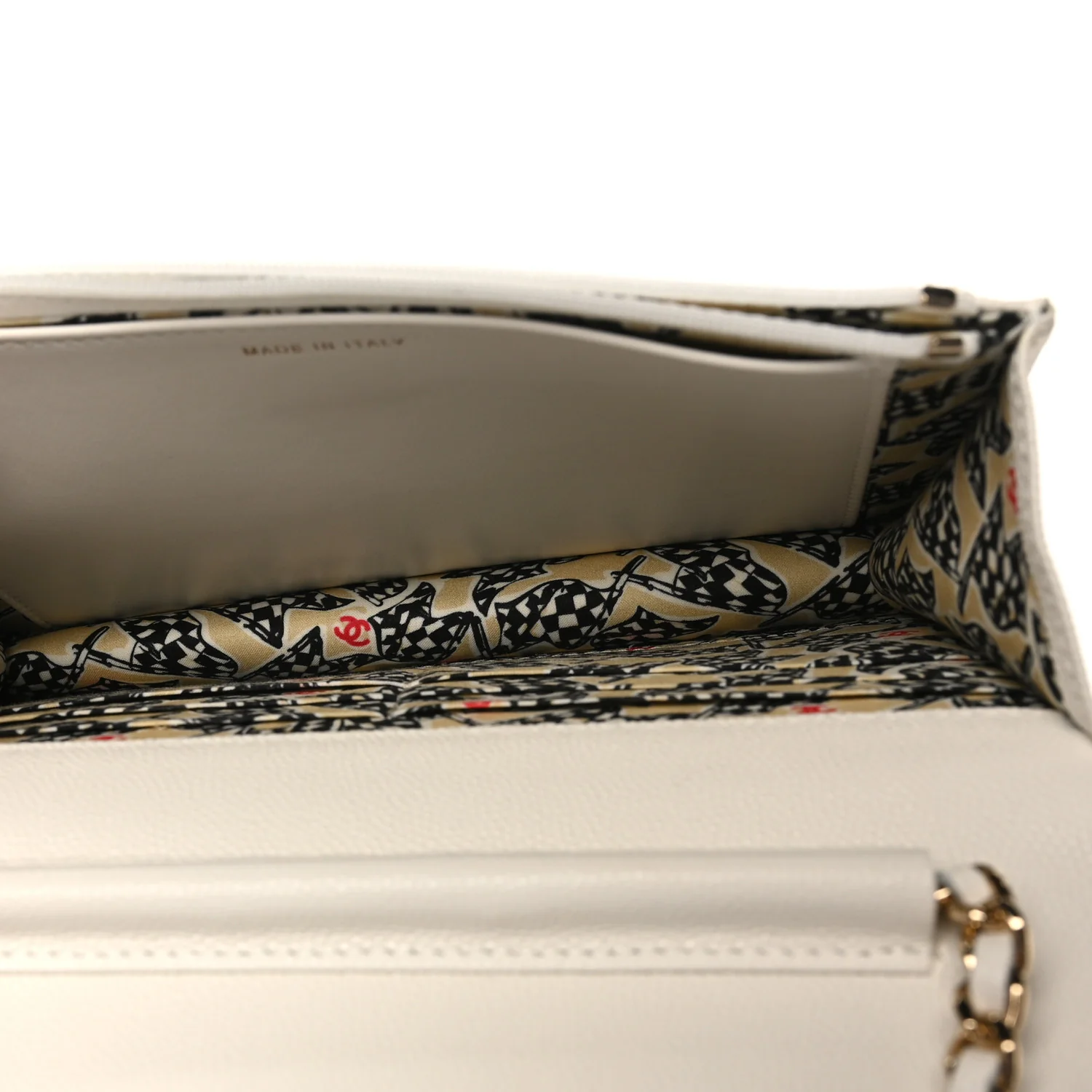 Caviar Quilted Striated CC Wallet on Chain WOC White - Image 5
