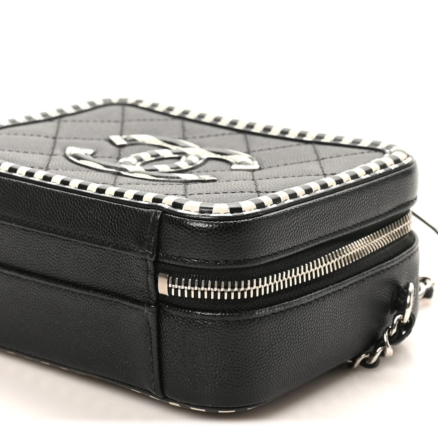 Caviar Quilted Striped Small CC Filigree Vanity Case Black White - Image 10