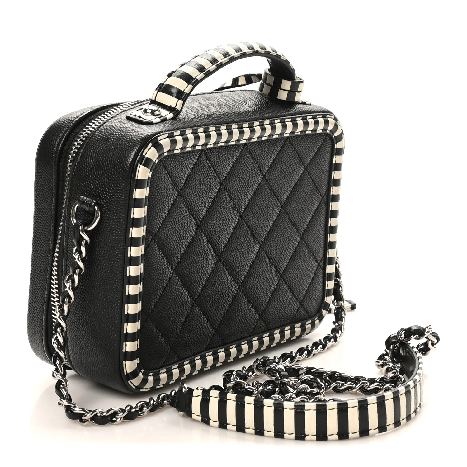 Caviar Quilted Striped Small CC Filigree Vanity Case Black White - Image 3