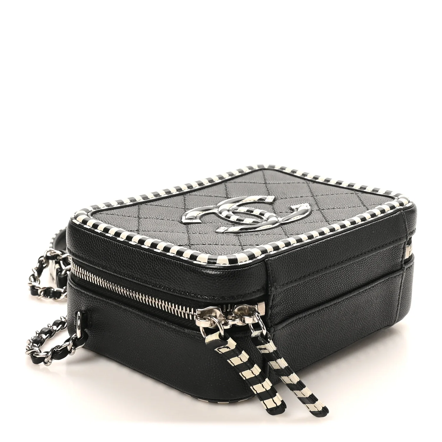 Caviar Quilted Striped Small CC Filigree Vanity Case Black White - Image 4