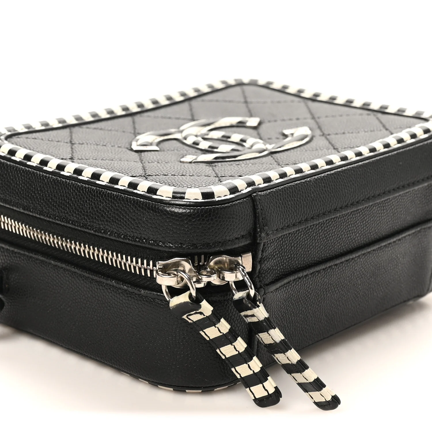 Caviar Quilted Striped Small CC Filigree Vanity Case Black White - Image 9