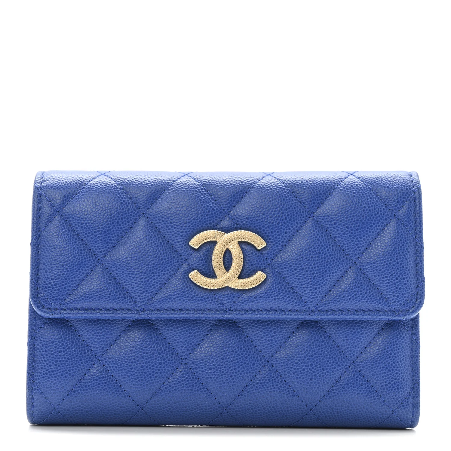 Caviar Quilted Studded CC Medium Flap Wallet Blue