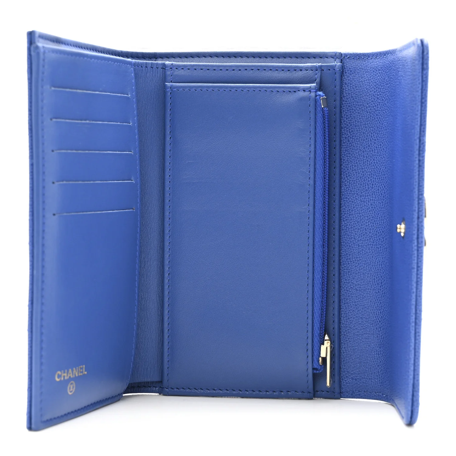 Caviar Quilted Studded CC Medium Flap Wallet Blue - Image 5