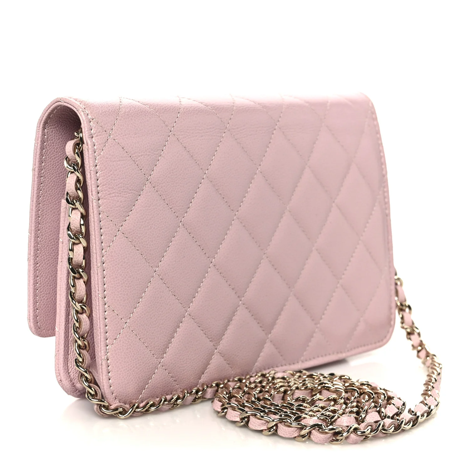 Caviar Quilted Studded CC Wallet on Chain WOC Light Pink - Image 3