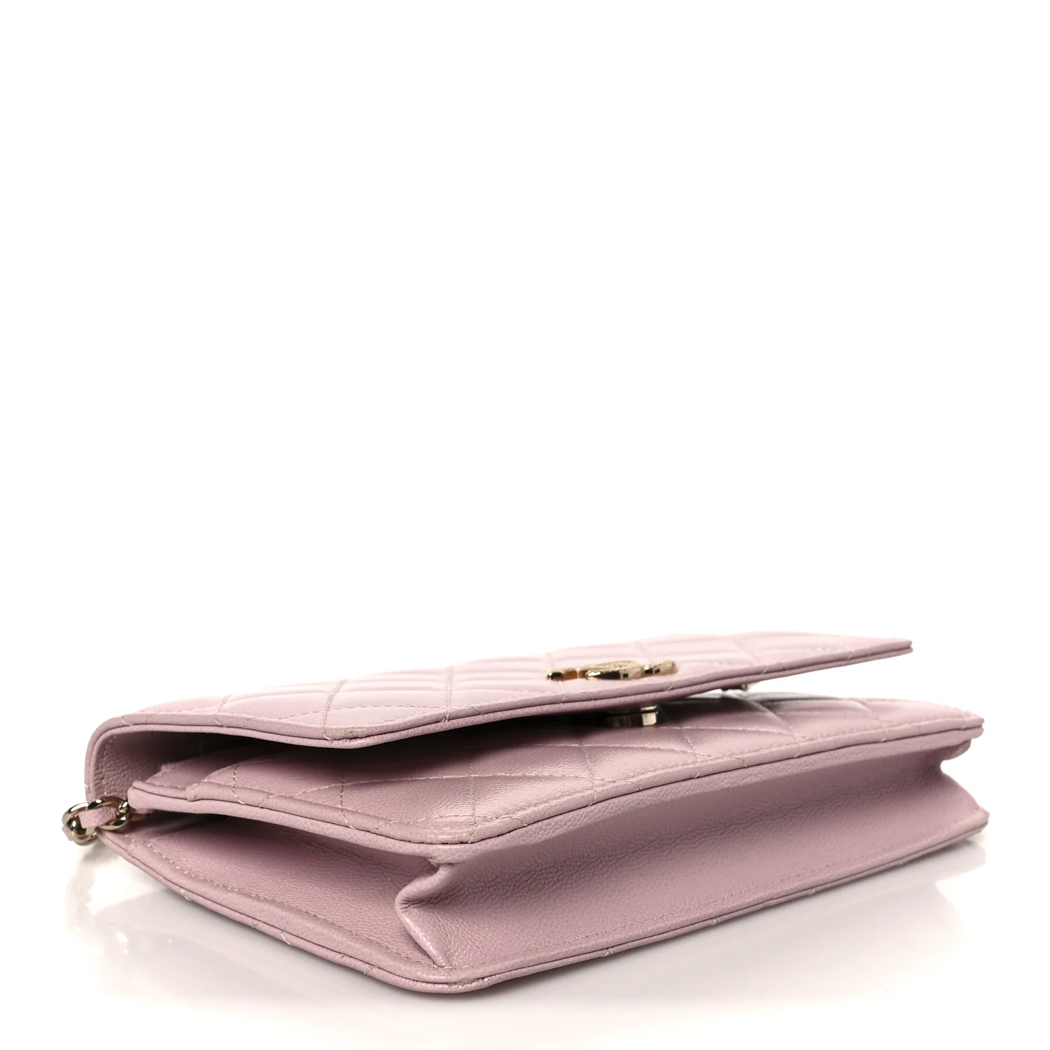 Caviar Quilted Studded CC Wallet on Chain WOC Light Pink - Image 4